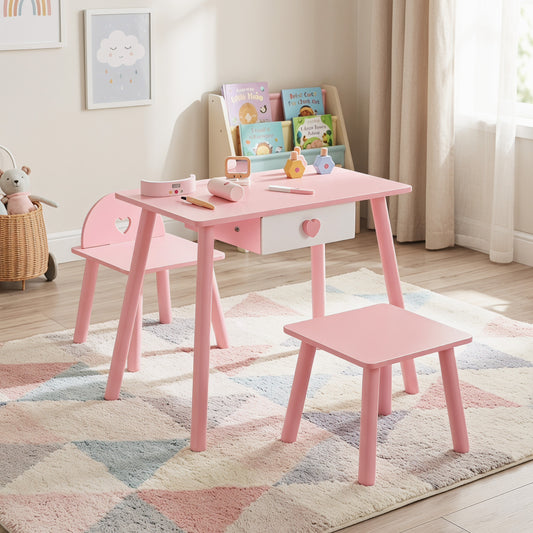 Kids Pretend Nail Salon Playset with Table and Stools - Pink