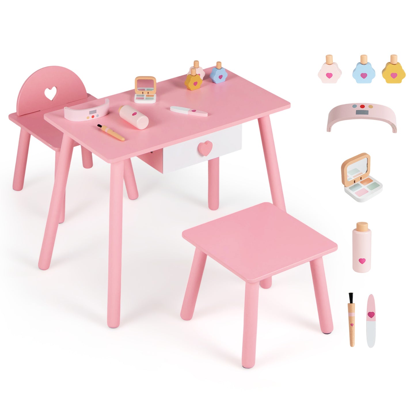 Kids Pretend Nail Salon Playset with Table and Stools - Pink