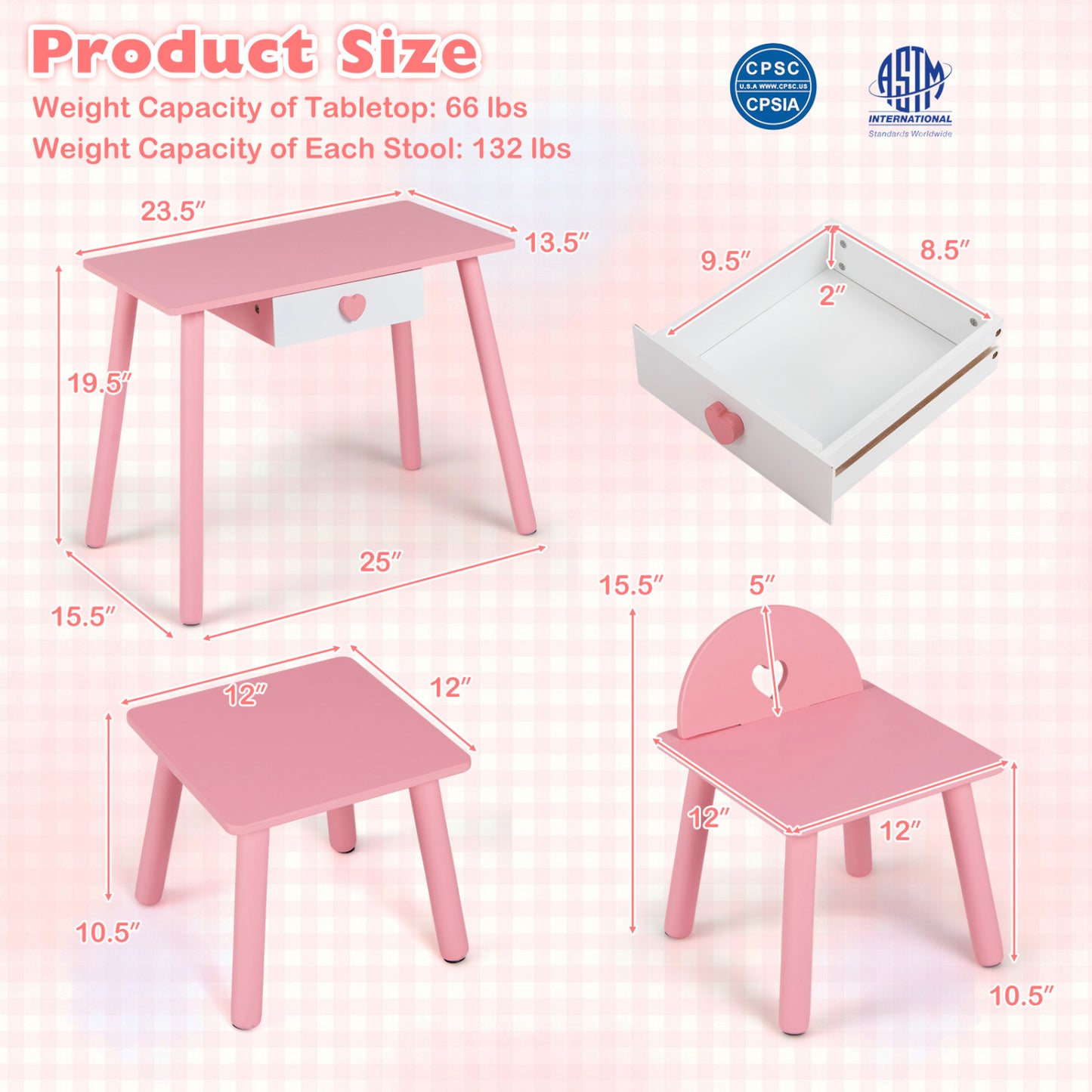 Kids Pretend Nail Salon Playset with Table and Stools - Pink