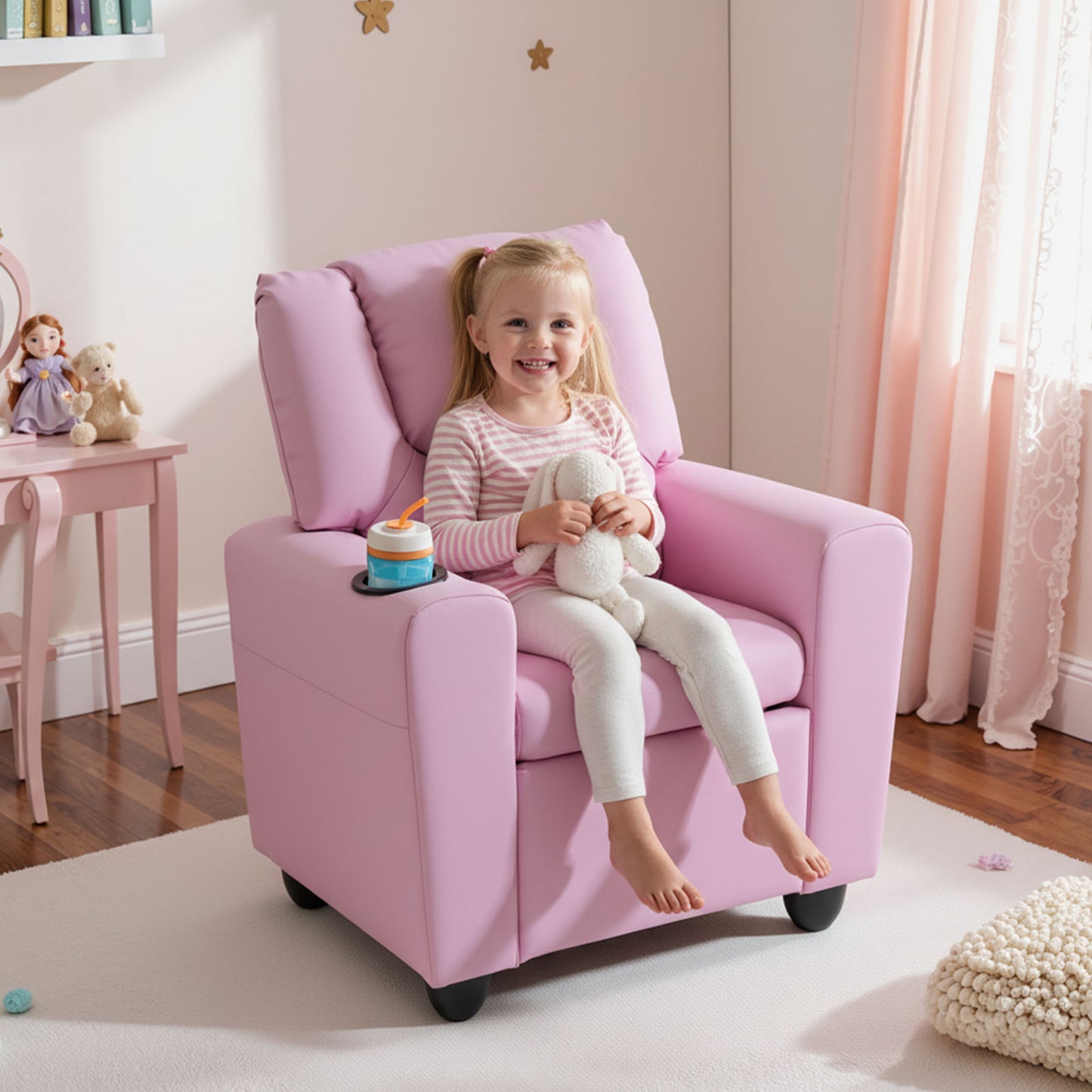 Kids Recliner Chair with Cup Holder and Footrest