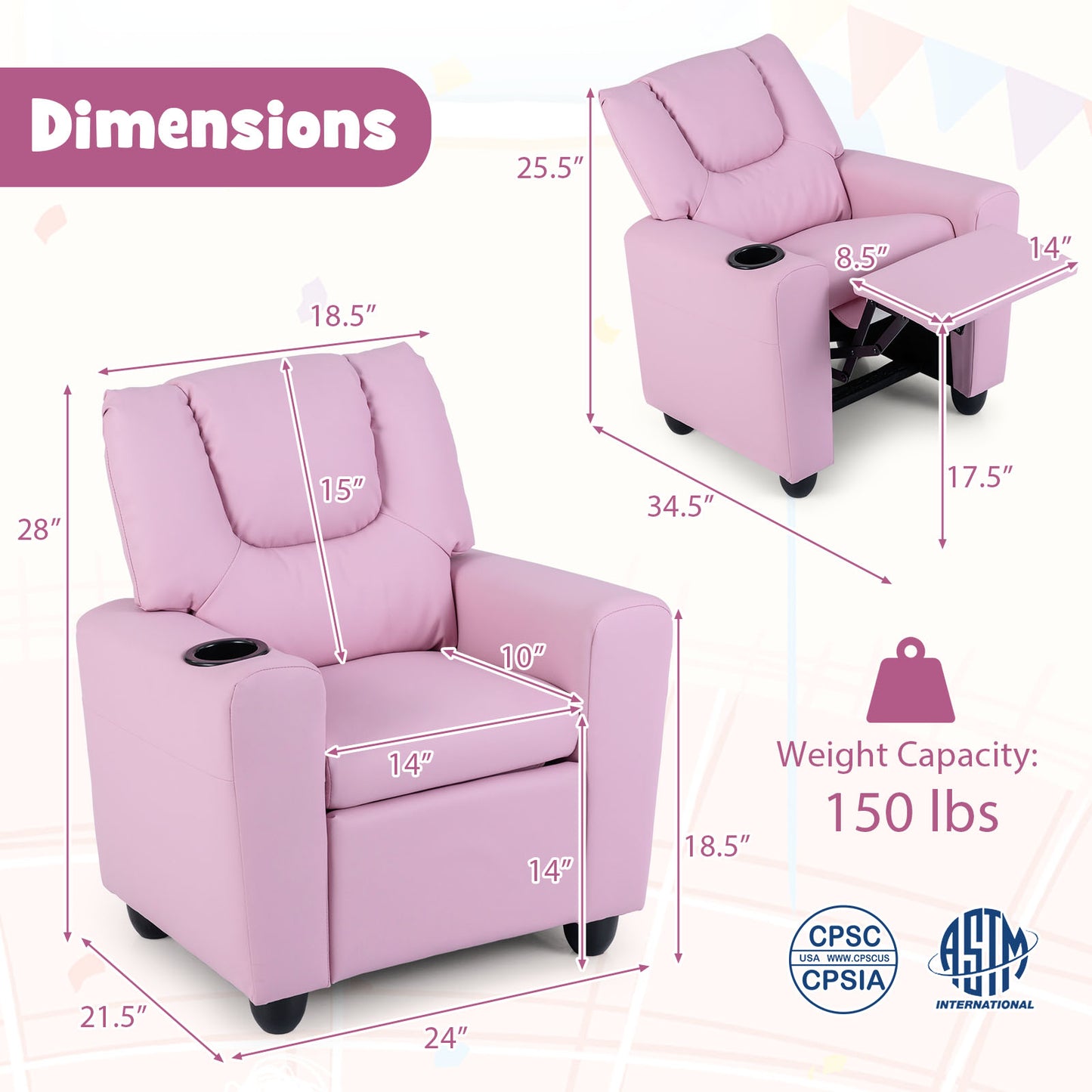 Kids Recliner Chair with Cup Holder and Footrest