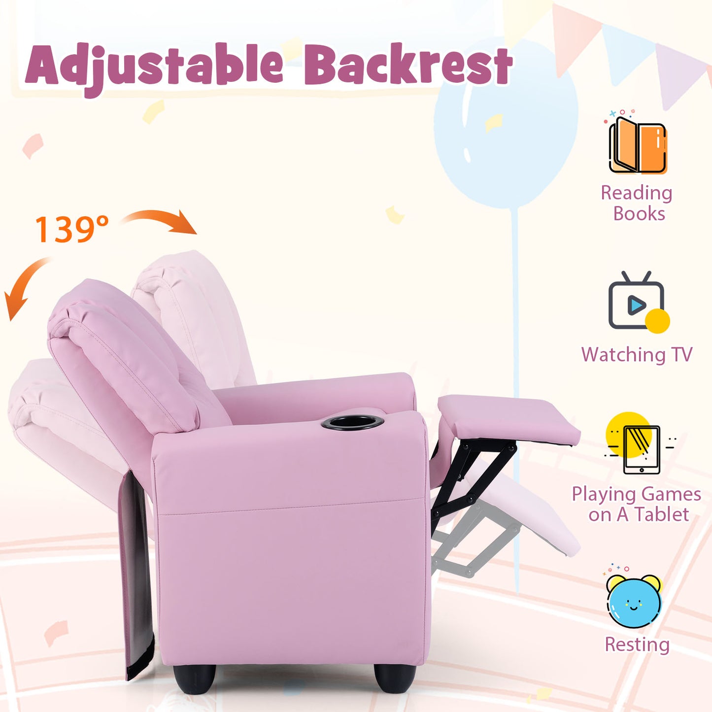 Kids Recliner Chair with Cup Holder and Footrest