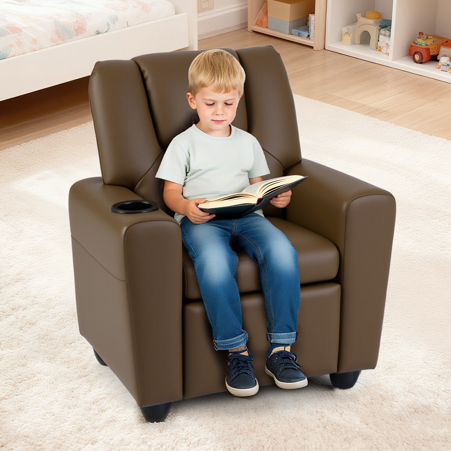 Kids Recliner Chair with Cup Holder and Footrest