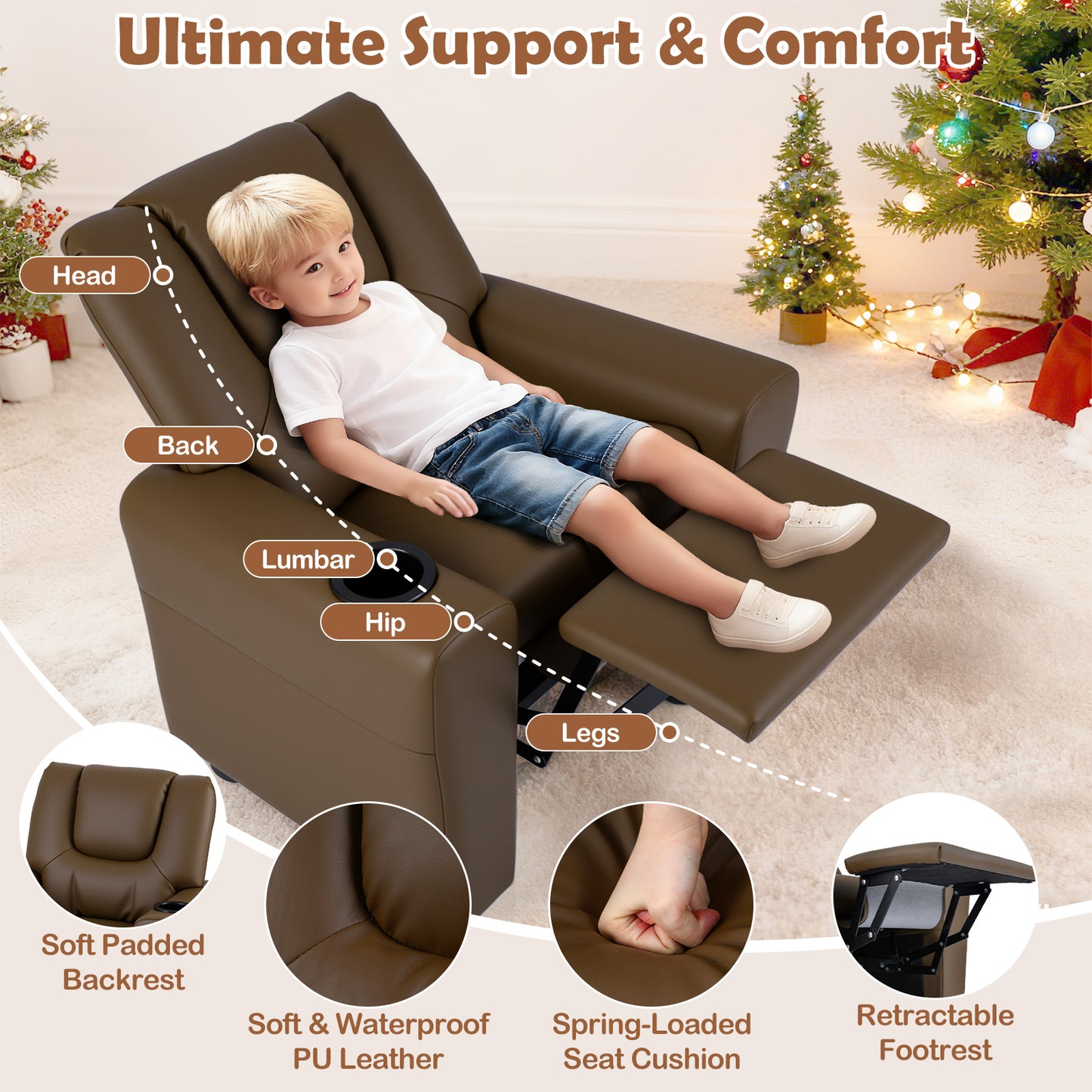 Kids Recliner Chair with Cup Holder and Footrest