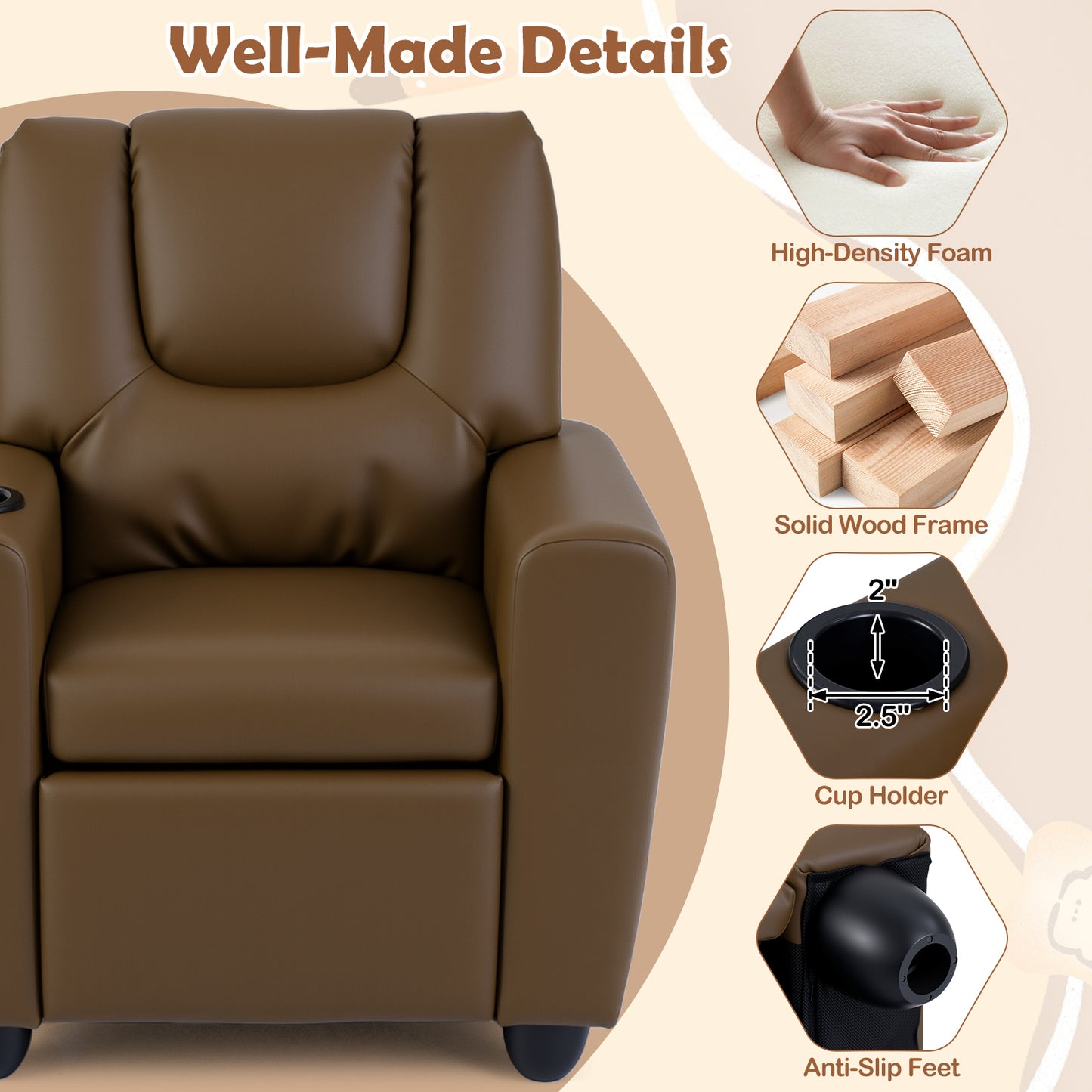 Kids Recliner Chair with Cup Holder and Footrest