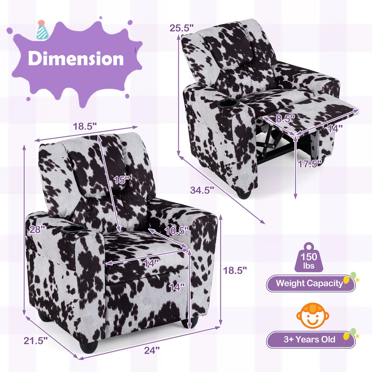 Kids Recliner Chair with Cup Holder and Footrest