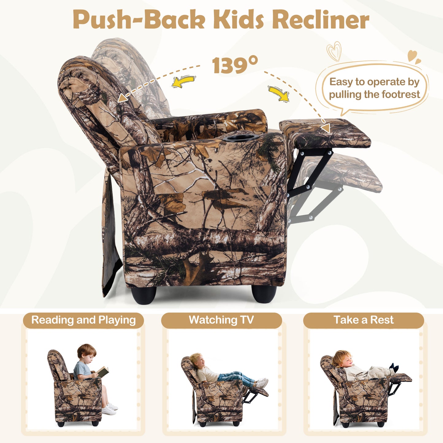 Kids Recliner Chair with Cup Holder and Footrest