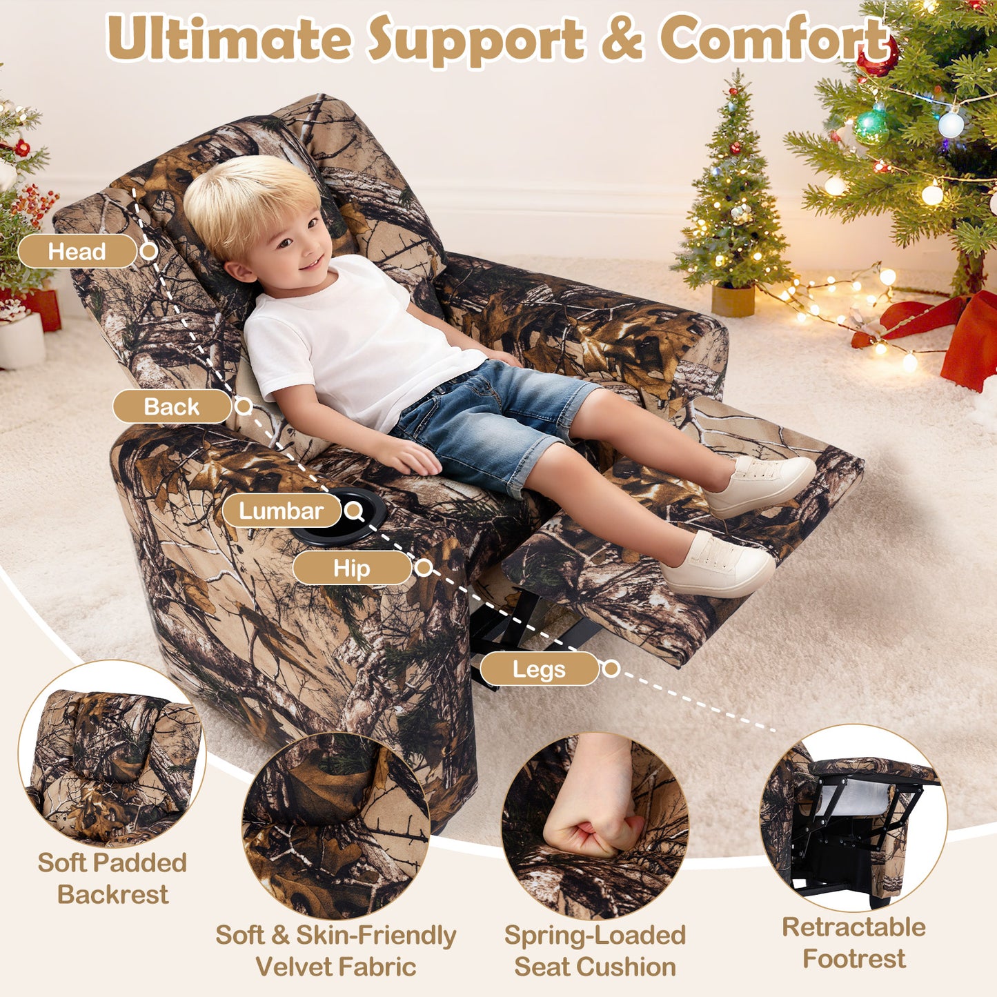 Kids Recliner Chair with Cup Holder and Footrest