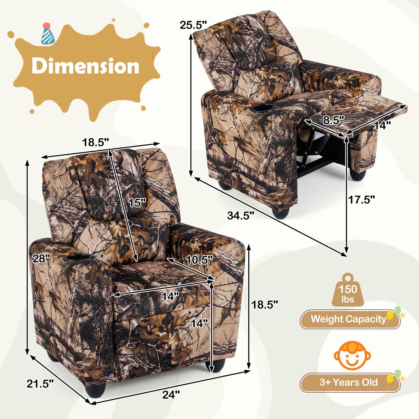 Kids Recliner Chair with Cup Holder and Footrest
