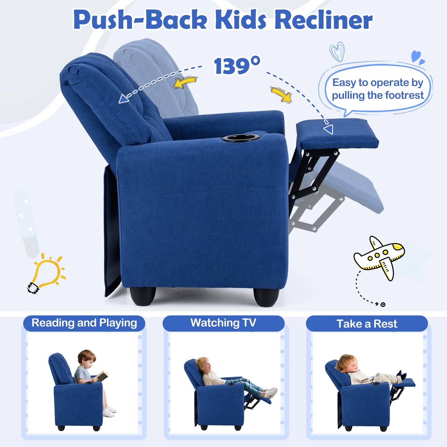 Kids Recliner Chair with Cup Holder and Footrest