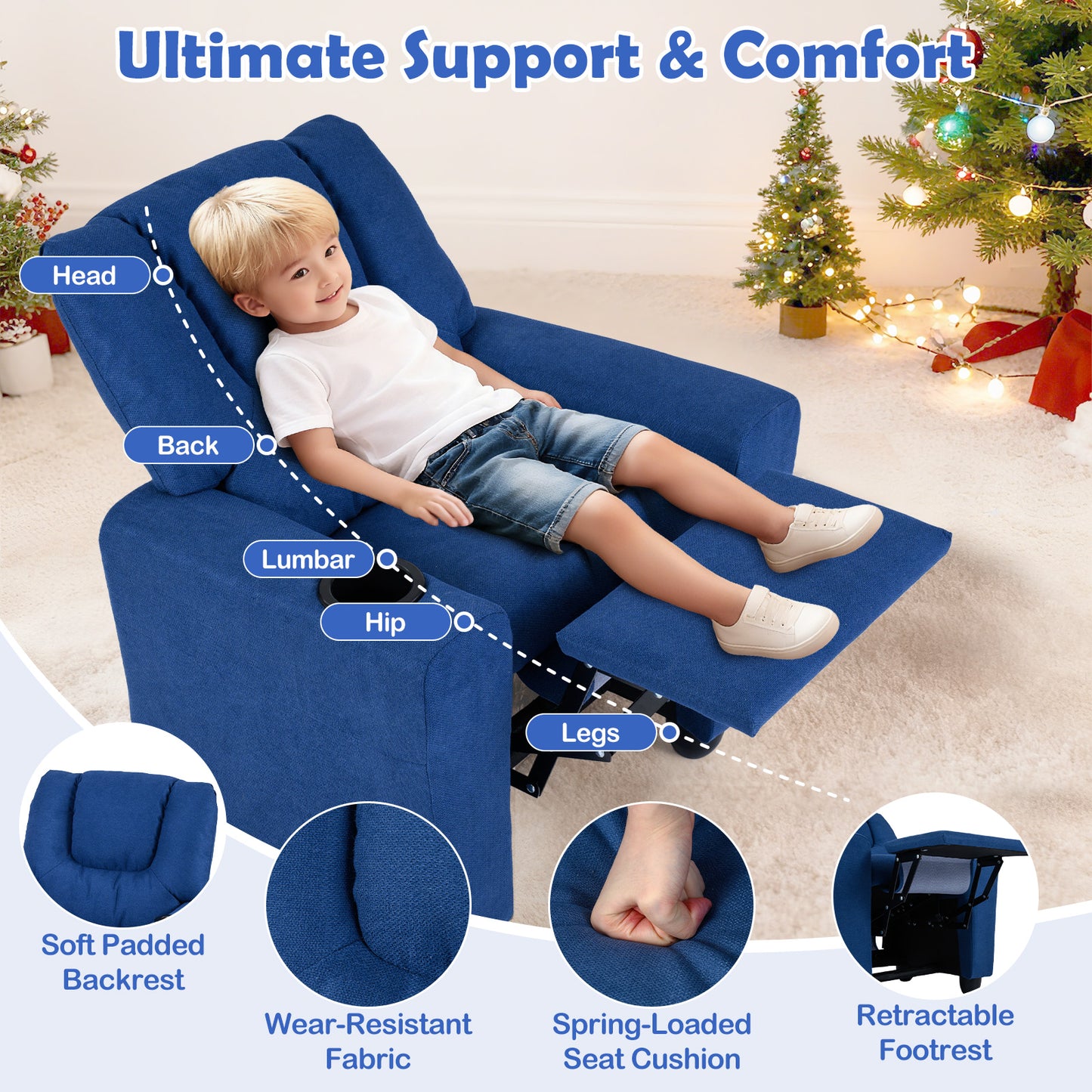 Kids Recliner Chair with Cup Holder and Footrest