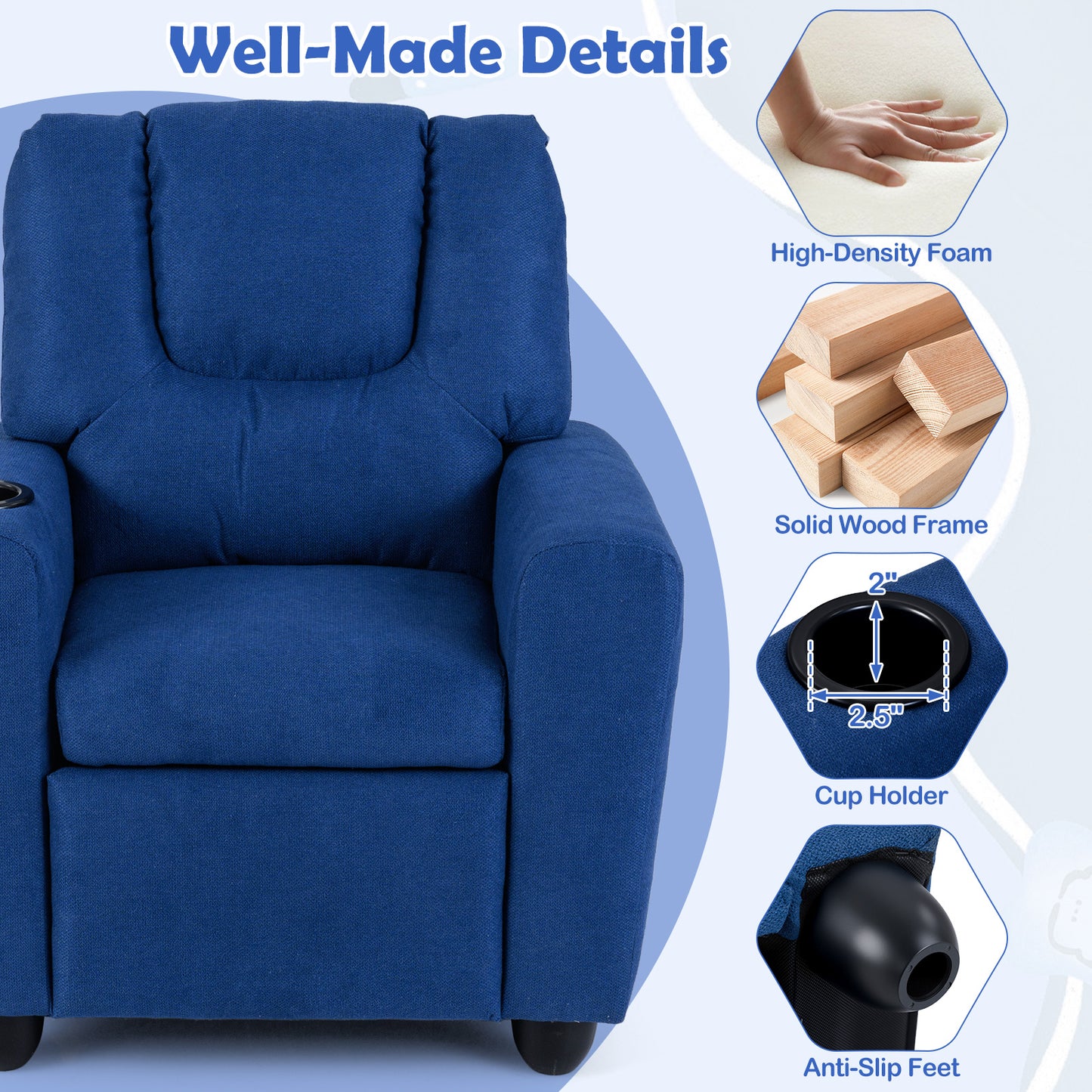 Kids Recliner Chair with Cup Holder and Footrest
