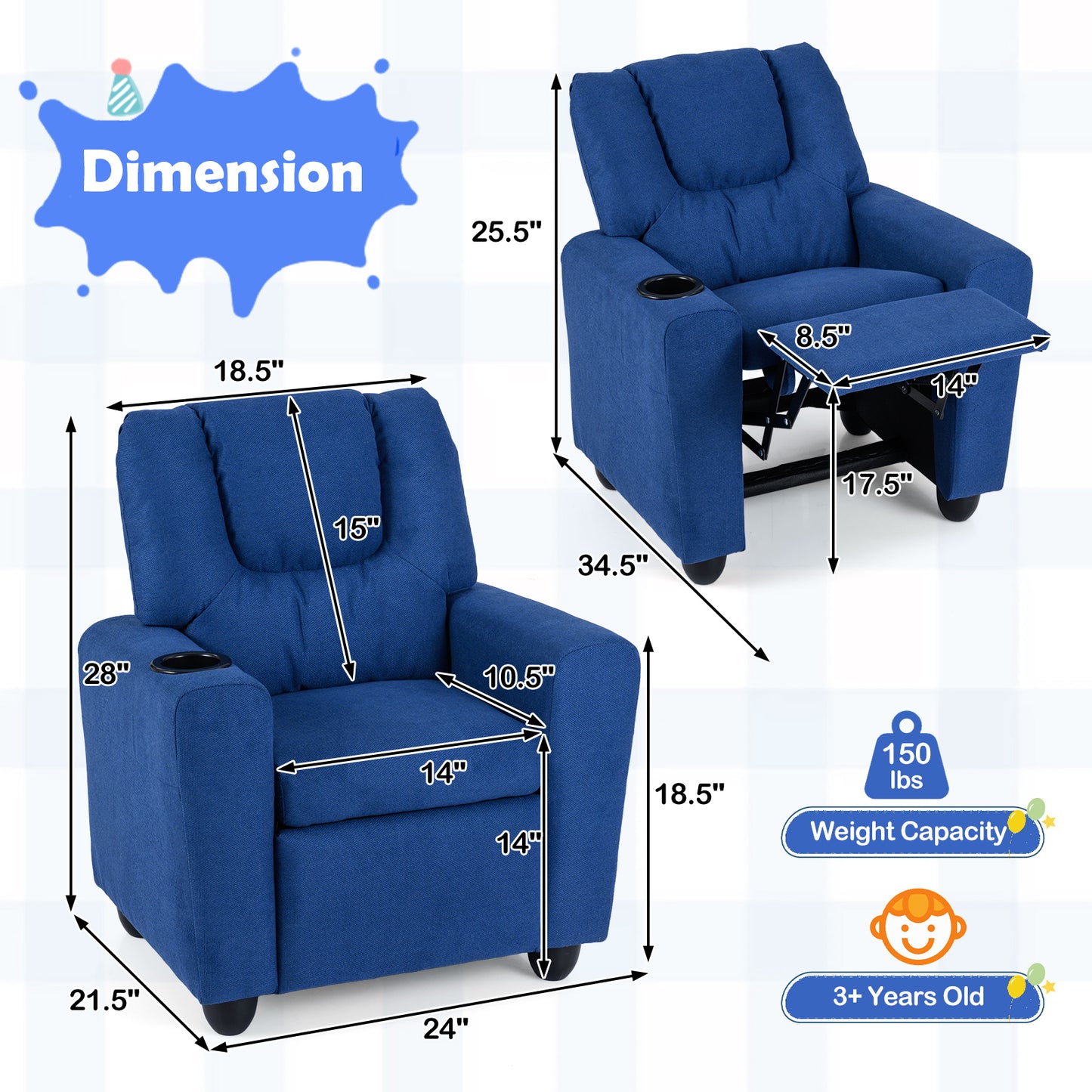 Kids Recliner Chair with Cup Holder and Footrest