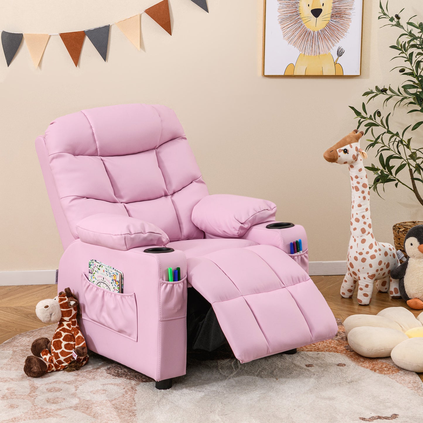 Kids Recliner Chair with Cup Holder and Footrest
