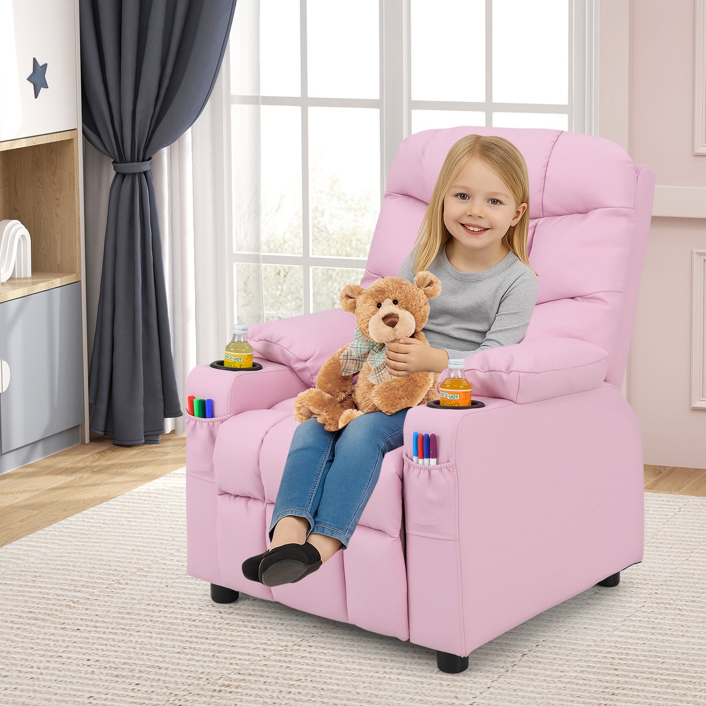 Kids Recliner Chair with Cup Holder and Footrest