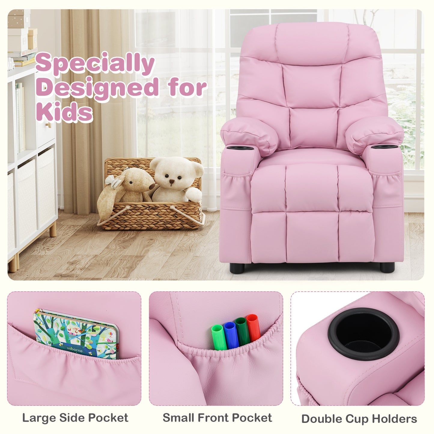 Kids Recliner Chair with Cup Holder and Footrest