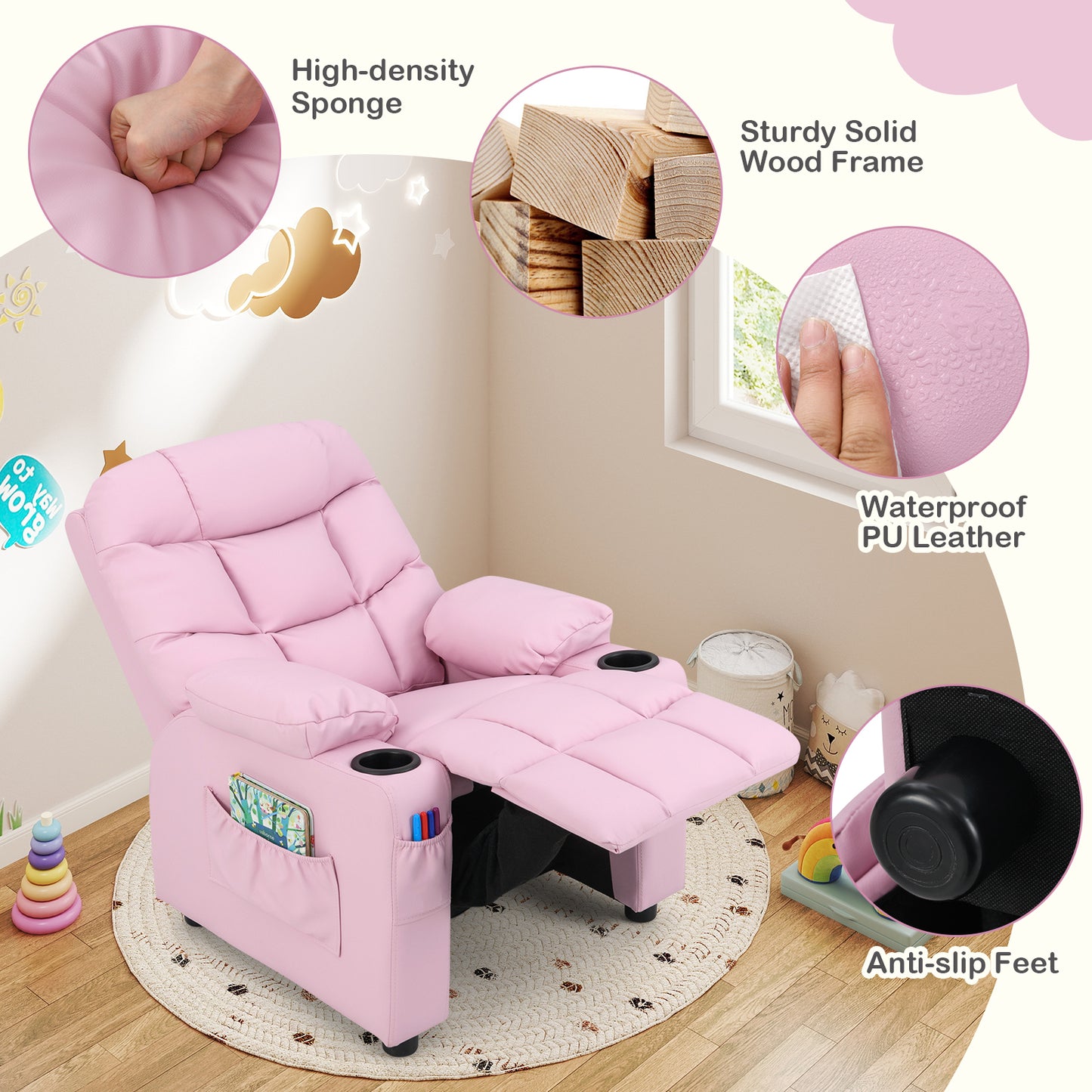 Kids Recliner Chair with Cup Holder and Footrest