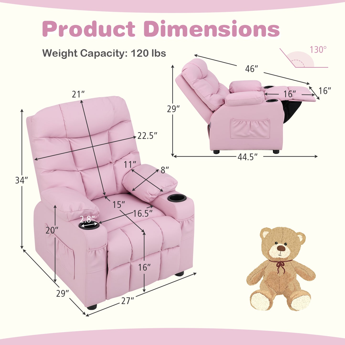 Kids Recliner Chair with Cup Holder and Footrest