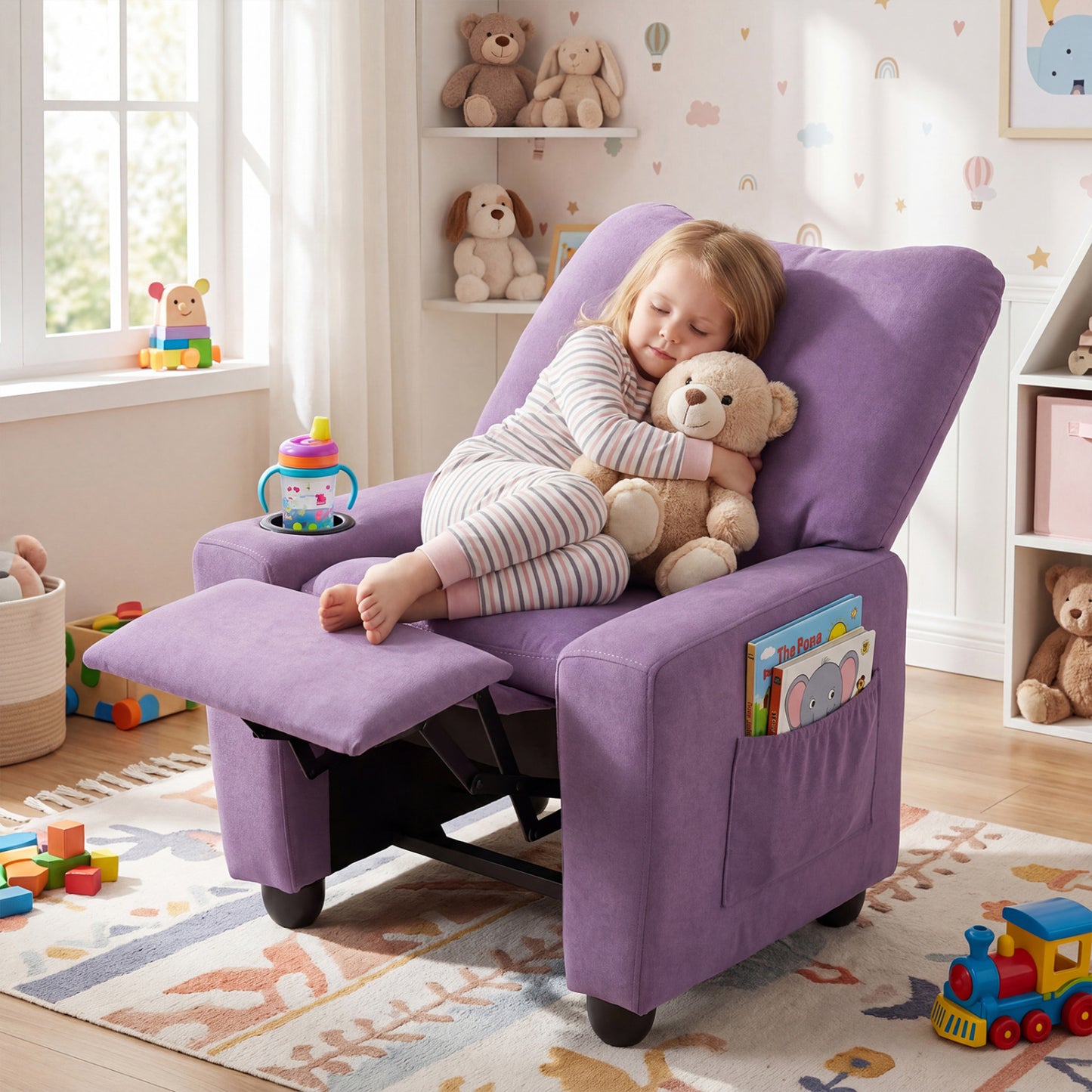 Kids Recliner Chair with Adjustable Footrest and Cup Holder