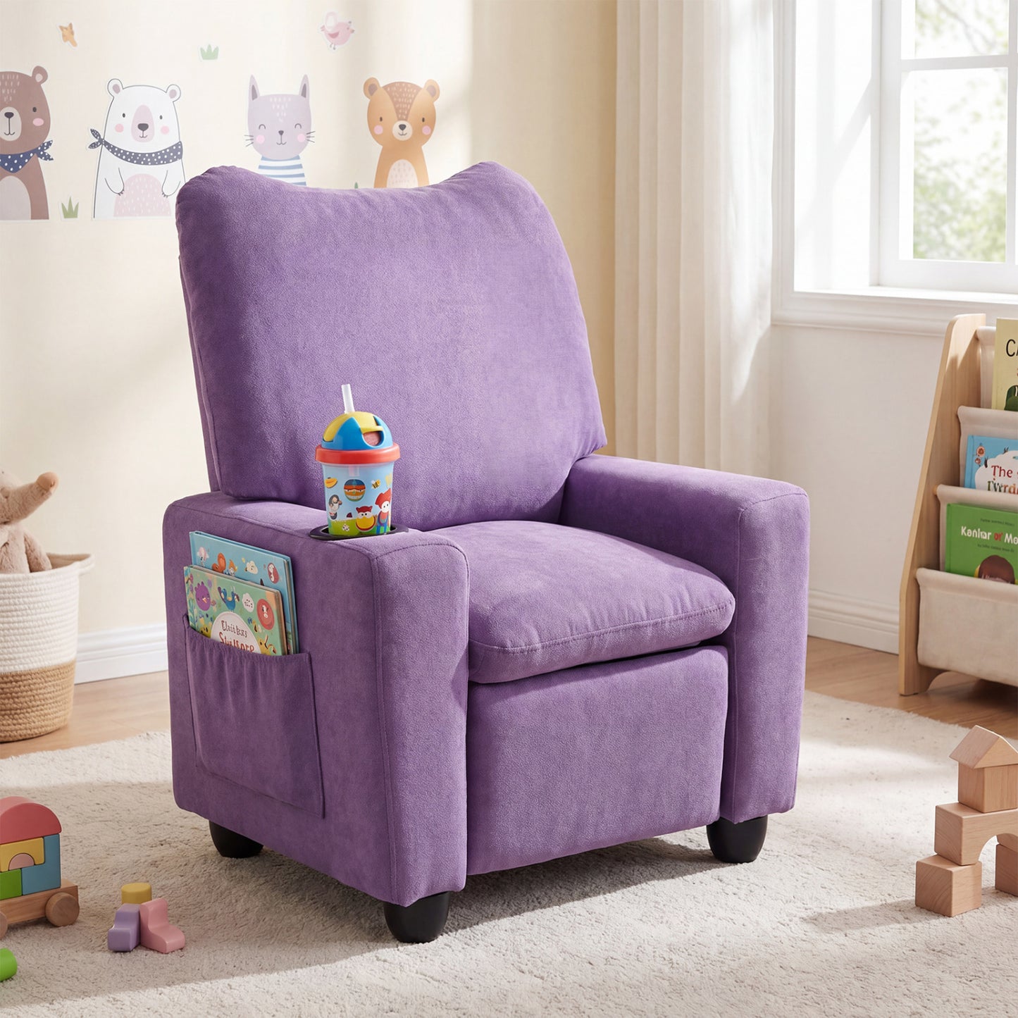 Kids Recliner Chair with Adjustable Footrest and Cup Holder