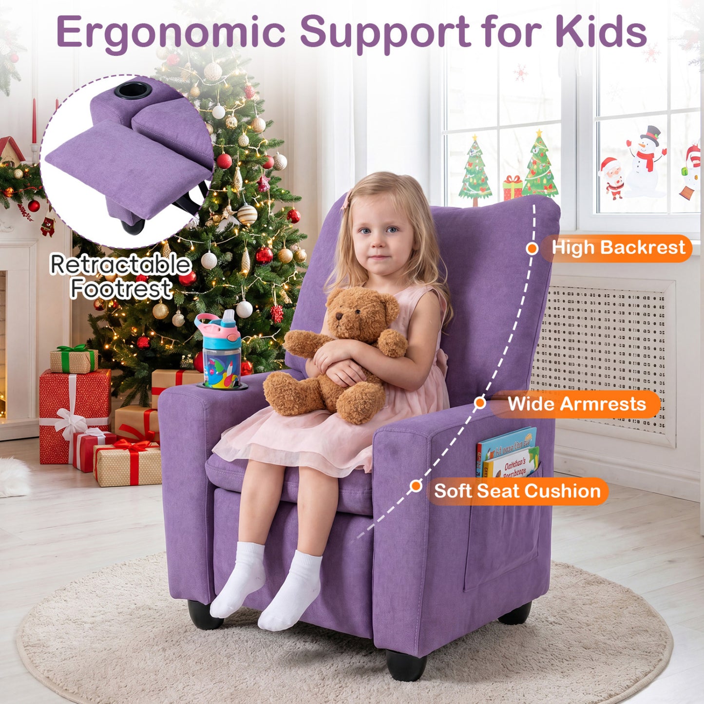 Kids Recliner Chair with Adjustable Footrest and Cup Holder