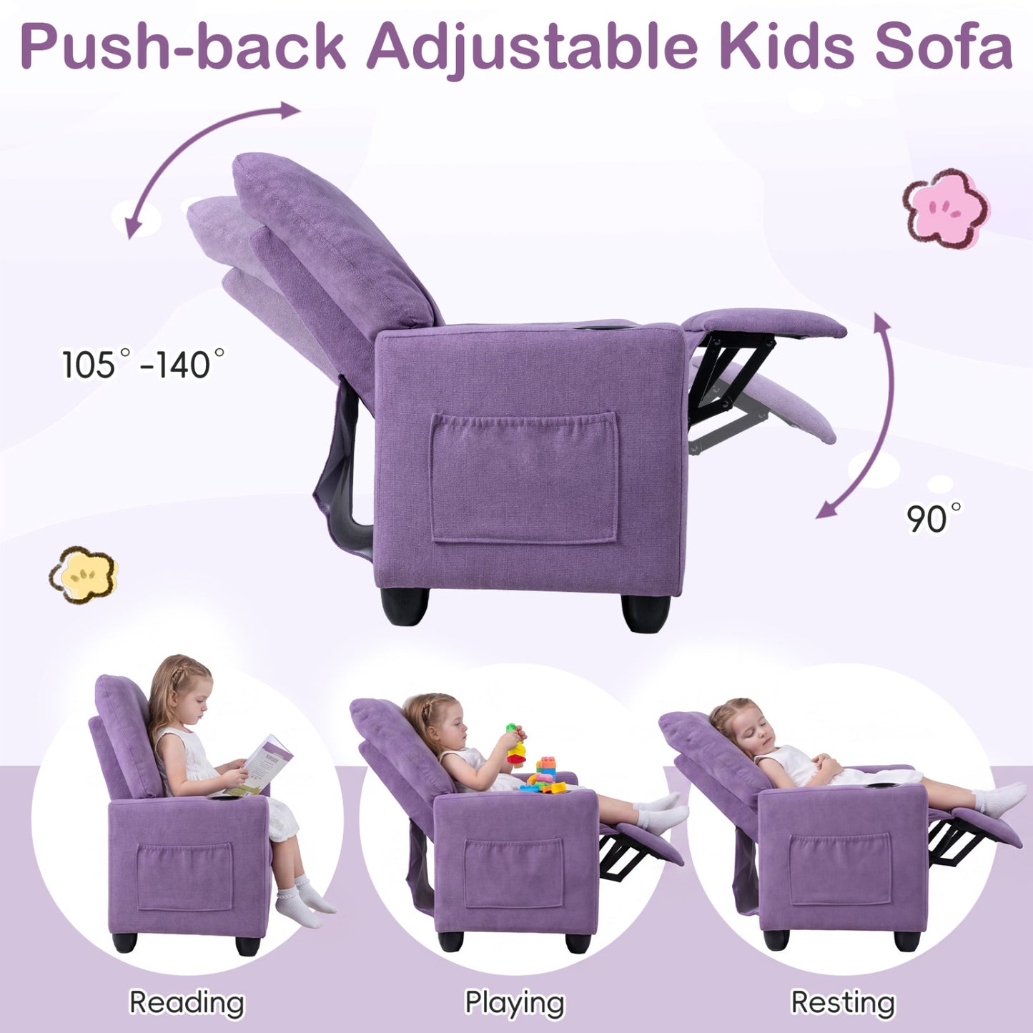 Kids Recliner Chair with Adjustable Footrest and Cup Holder