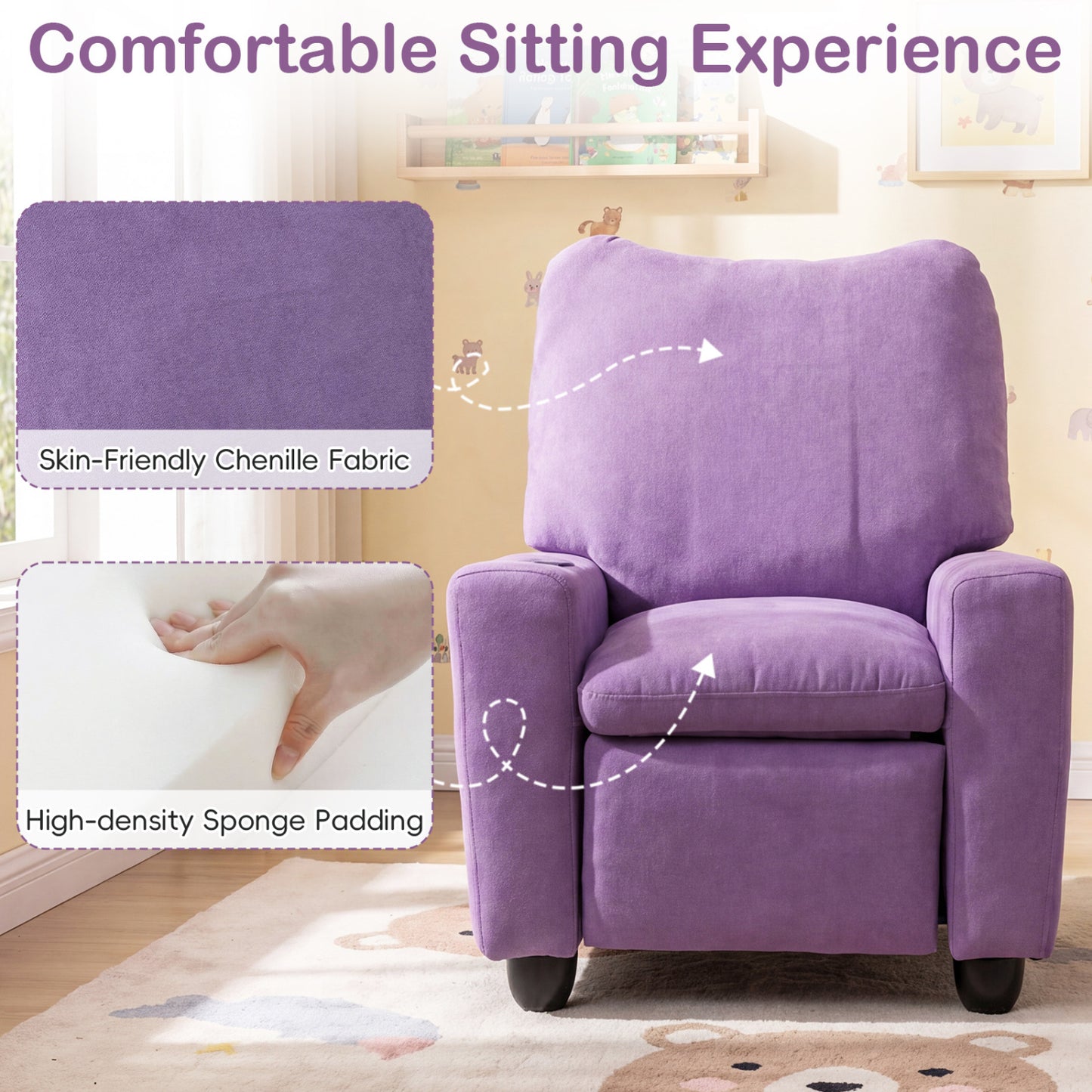 Kids Recliner Chair with Adjustable Footrest and Cup Holder