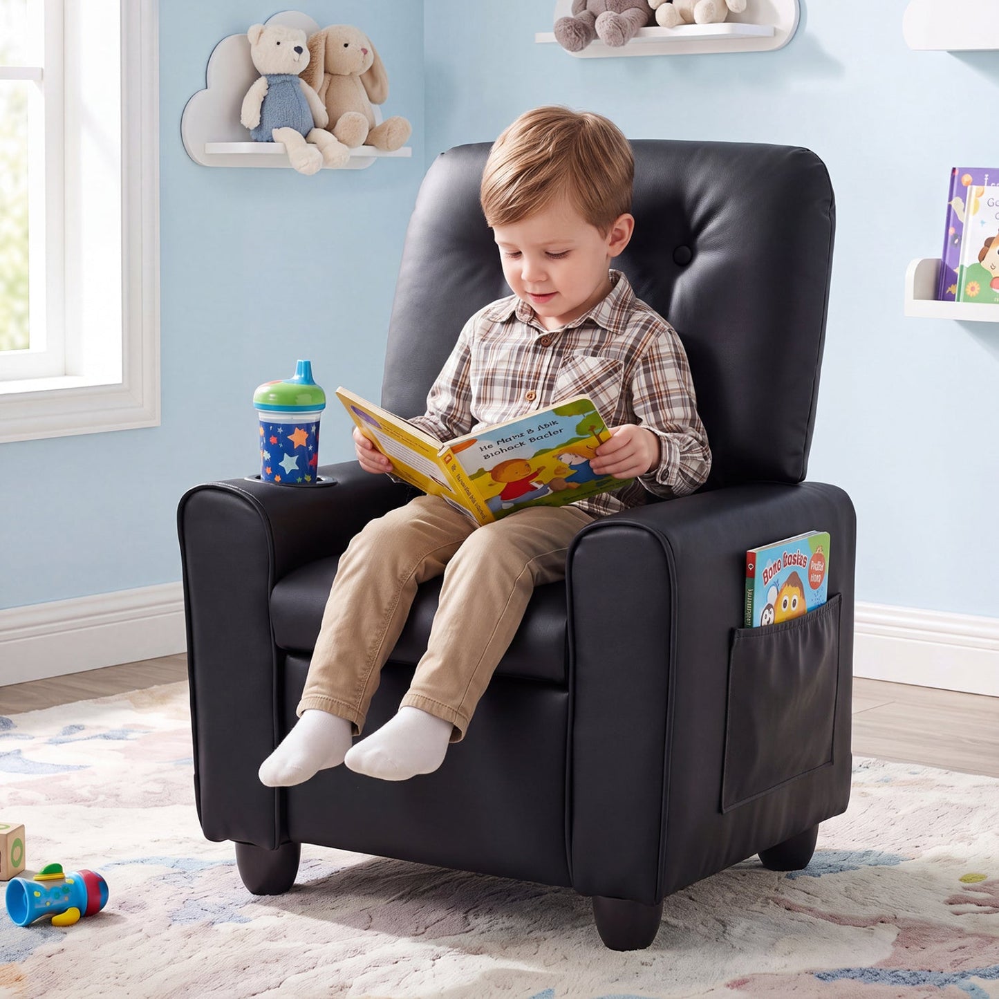 Kids Recliner Chair with Cup Holder & Adjustable Backrest