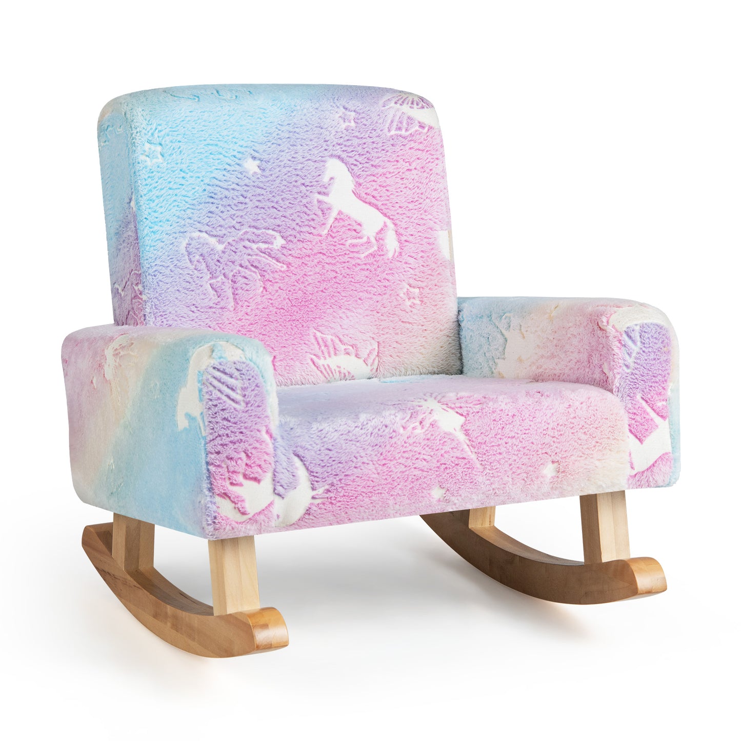 Kids Rocking Chair with Glow-in-Dark Design & Poplar Wood Base