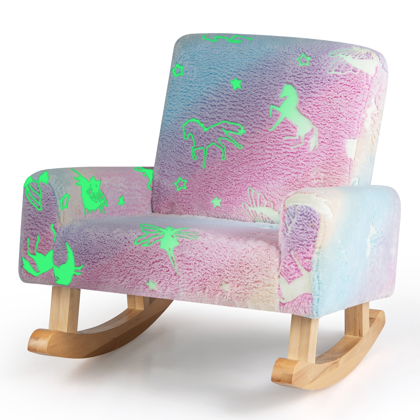 Kids Rocking Chair with Glow-in-Dark Design & Poplar Wood Base