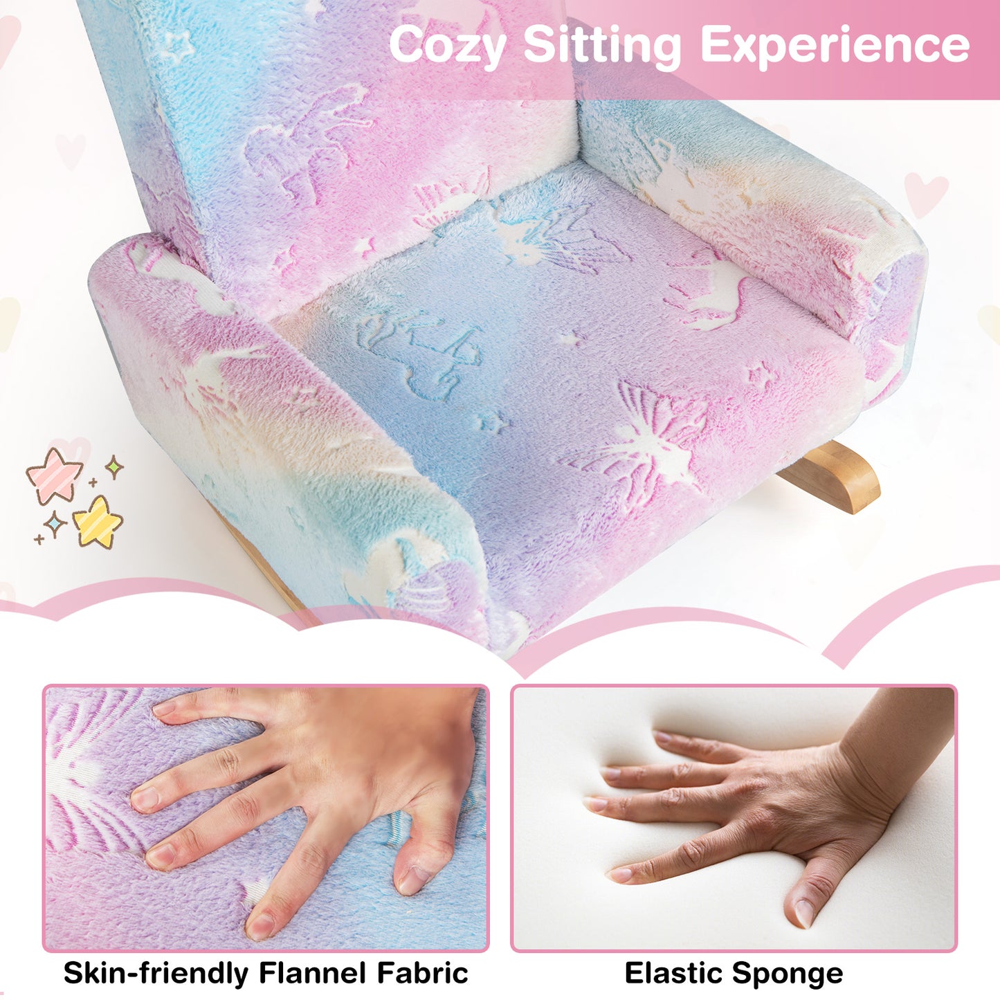 Kids Rocking Chair with Glow-in-Dark Design & Poplar Wood Base