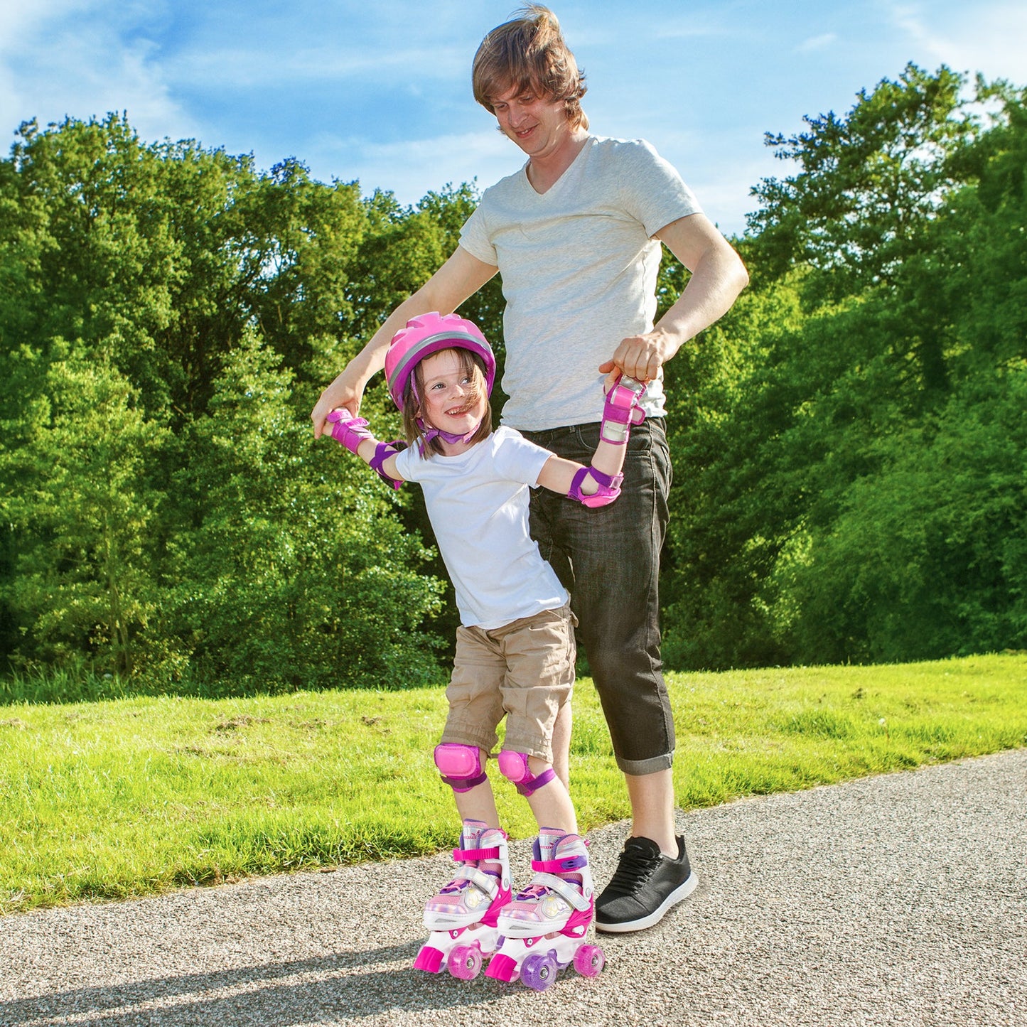 Kids Roller Skates 4 Sizes Adjustable Quad Skates with Light-up Wheels and Safety Protection