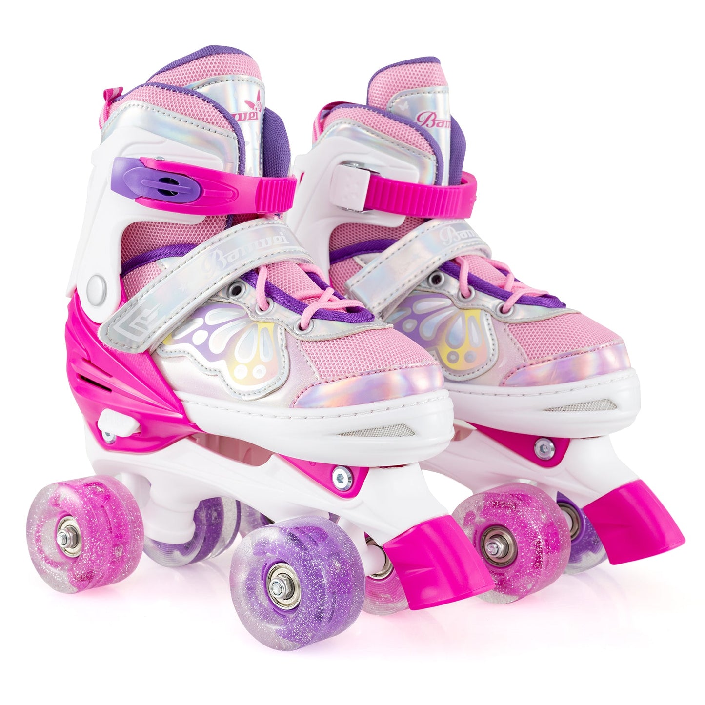 Kids Roller Skates 4 Sizes Adjustable Quad Skates with Light-up Wheels