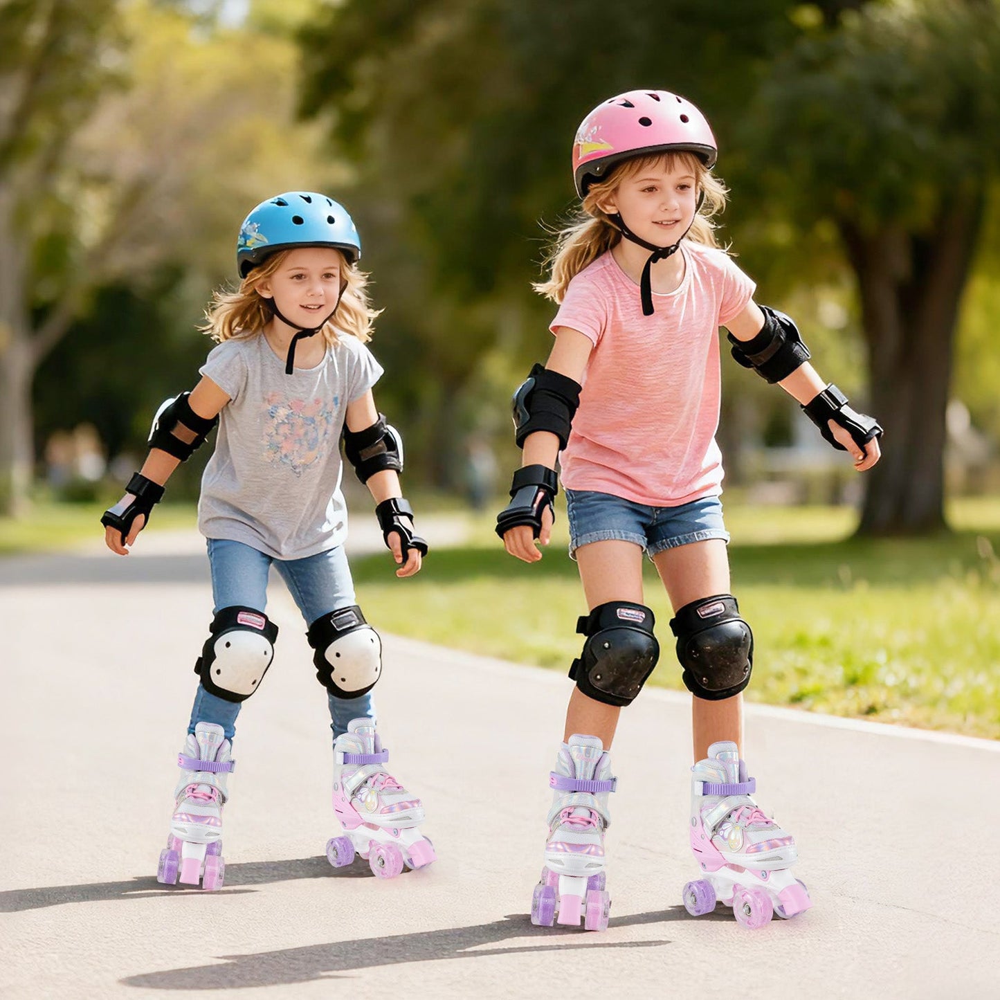 Kids Roller Skates 4 Sizes Adjustable Quad Skates with Light-up Wheels
