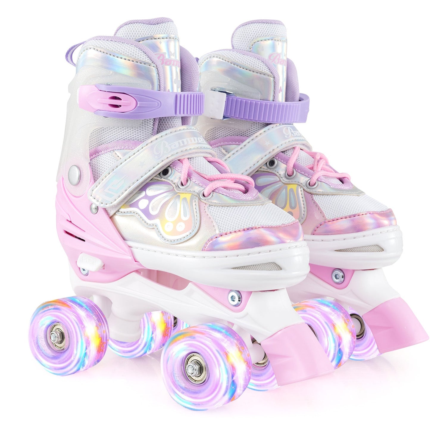 Kids Roller Skates 4 Sizes Adjustable Quad Skates with Light-up Wheels
