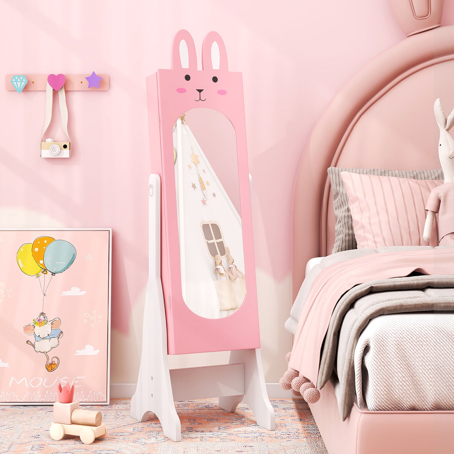 Kids Vanity Table Set with Mirror, Chair & Jewelry Armoire