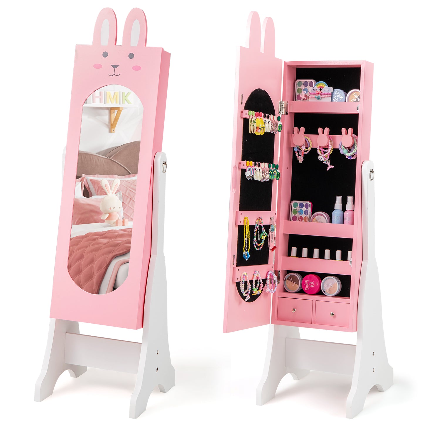 Kids Vanity Table Set with Mirror, Chair & Jewelry Armoire