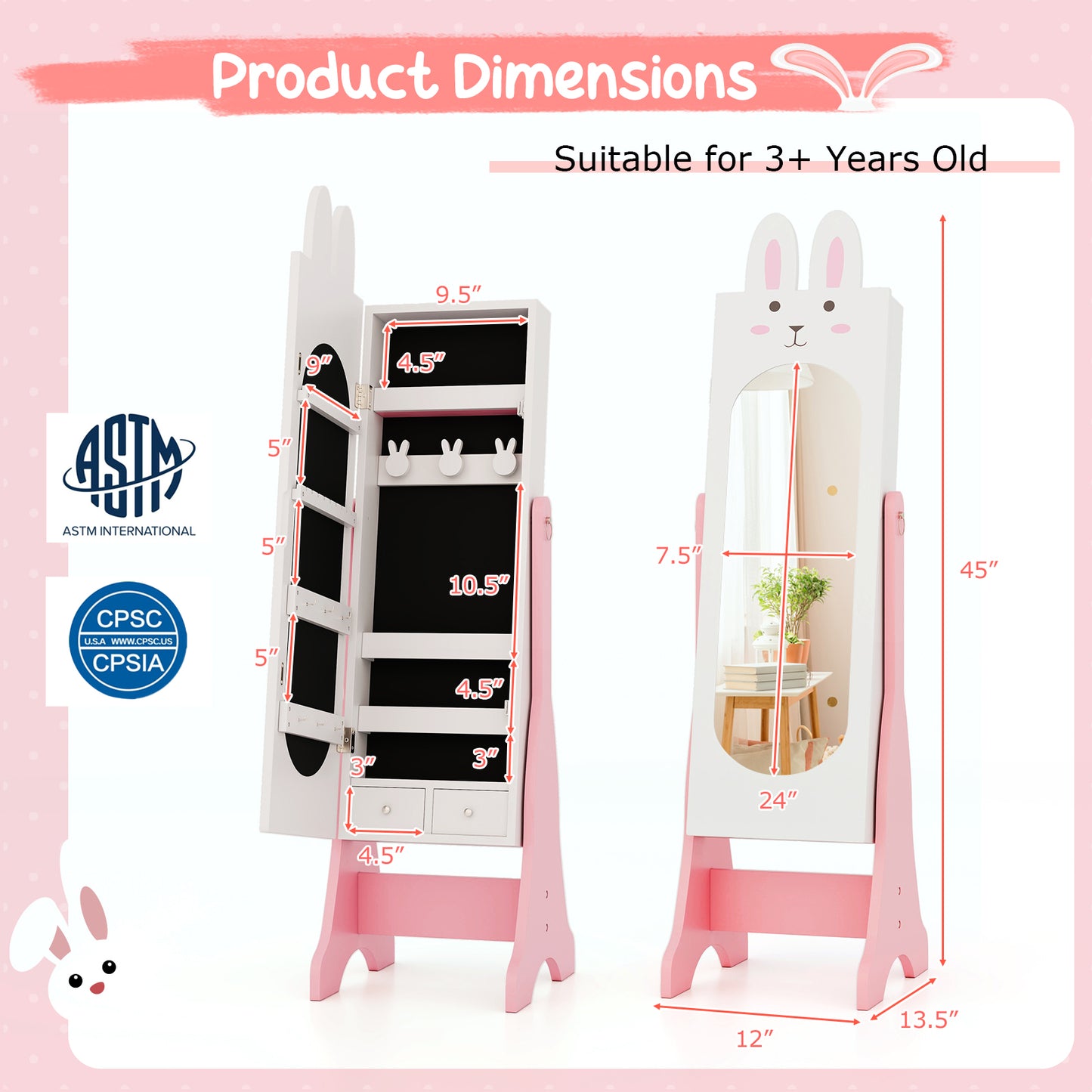 Kids Vanity Table Set with Mirror, Chair & Jewelry Armoire