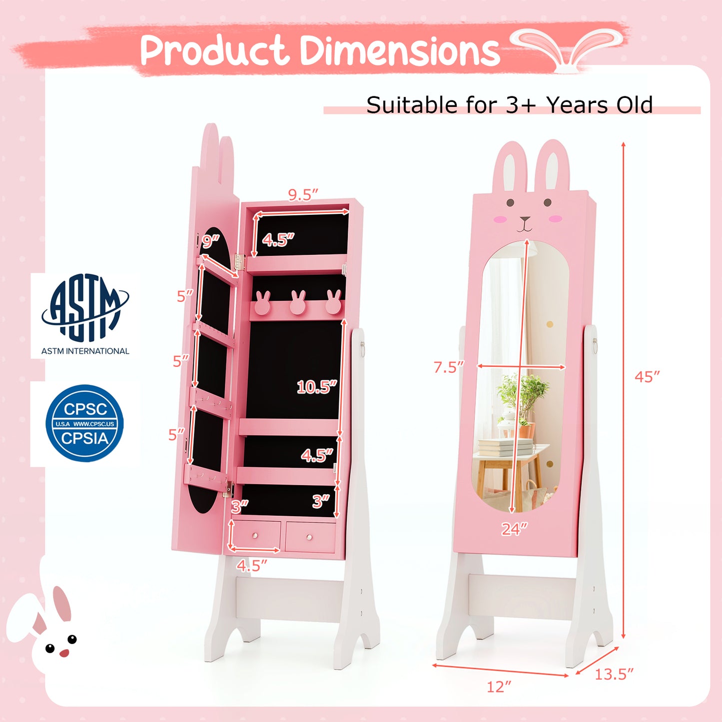 Kids Vanity Table Set with Mirror, Chair & Jewelry Armoire