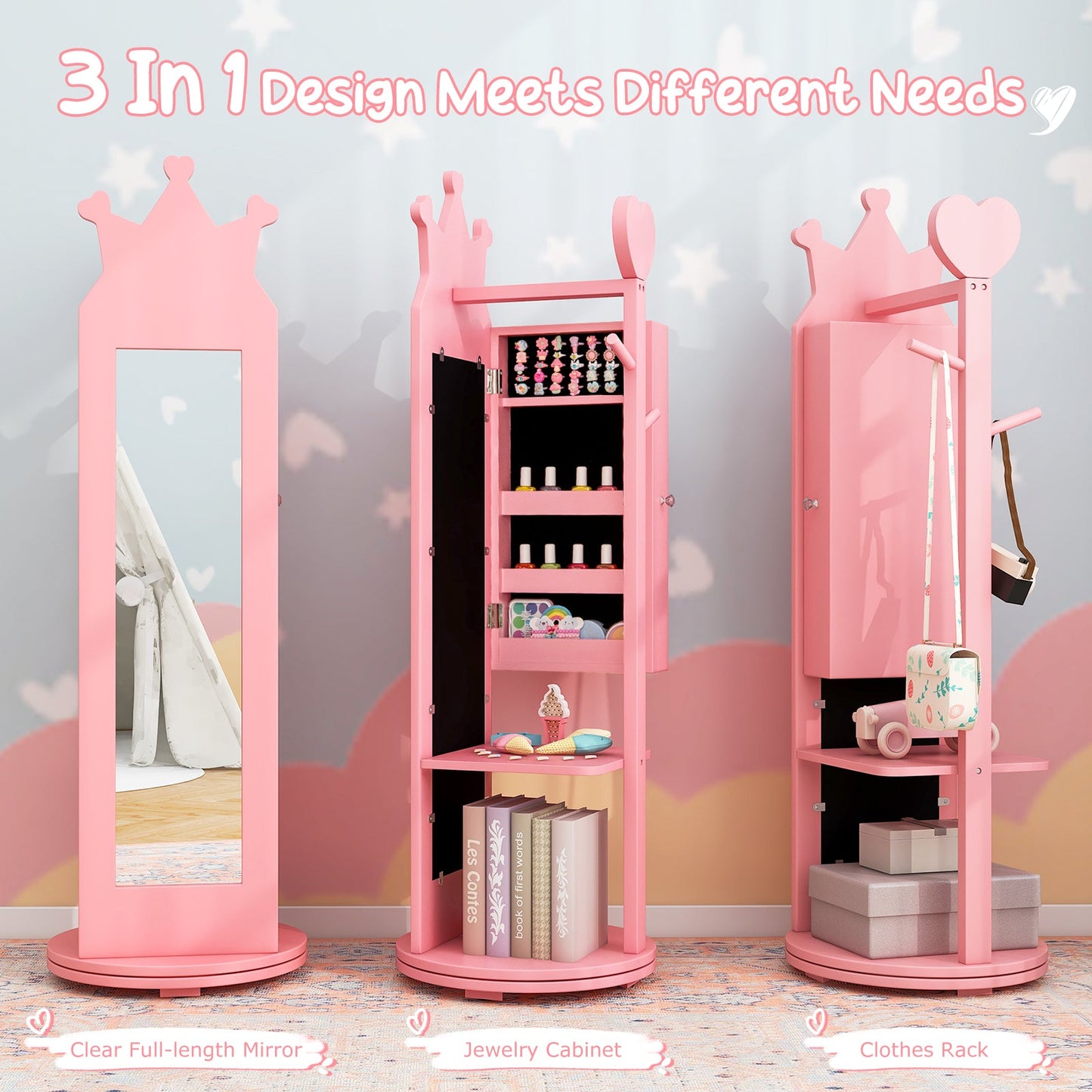 Kids Room Furniture Set Princess Vanity Table and Stool Set with Mirror and Drawer