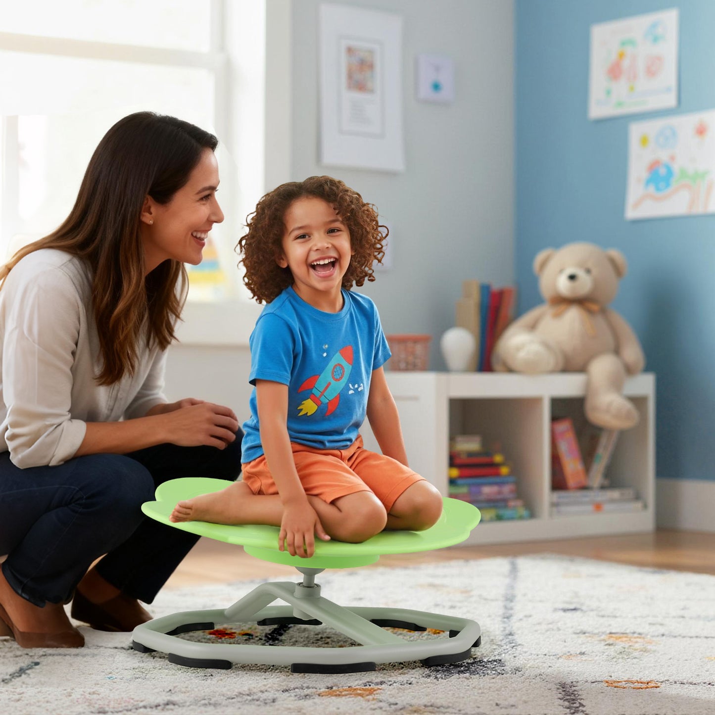 Kids Sensory Swivel Chair 360° Spinning Seat with Metal Base