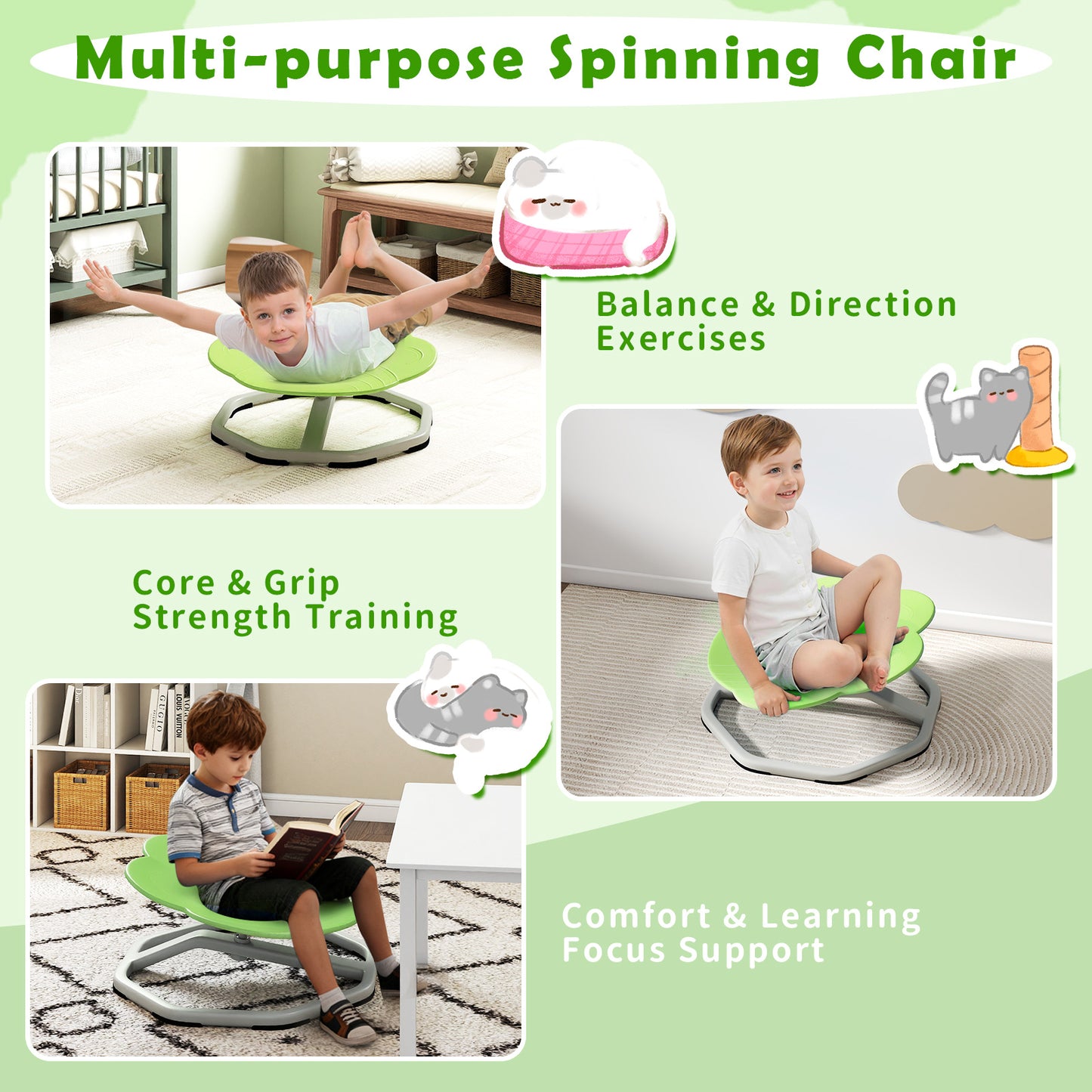 Kids Sensory Swivel Chair 360° Spinning Seat with Metal Base