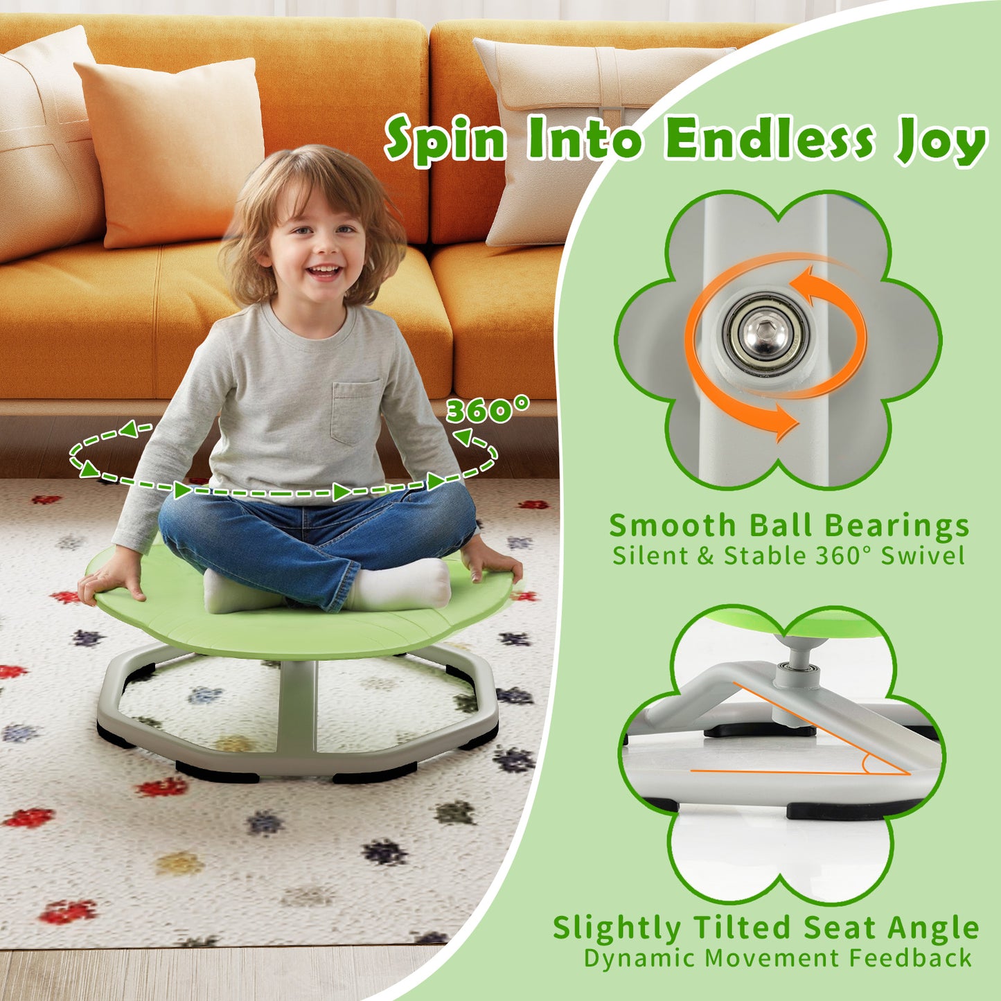 Kids Sensory Swivel Chair 360° Spinning Seat with Metal Base