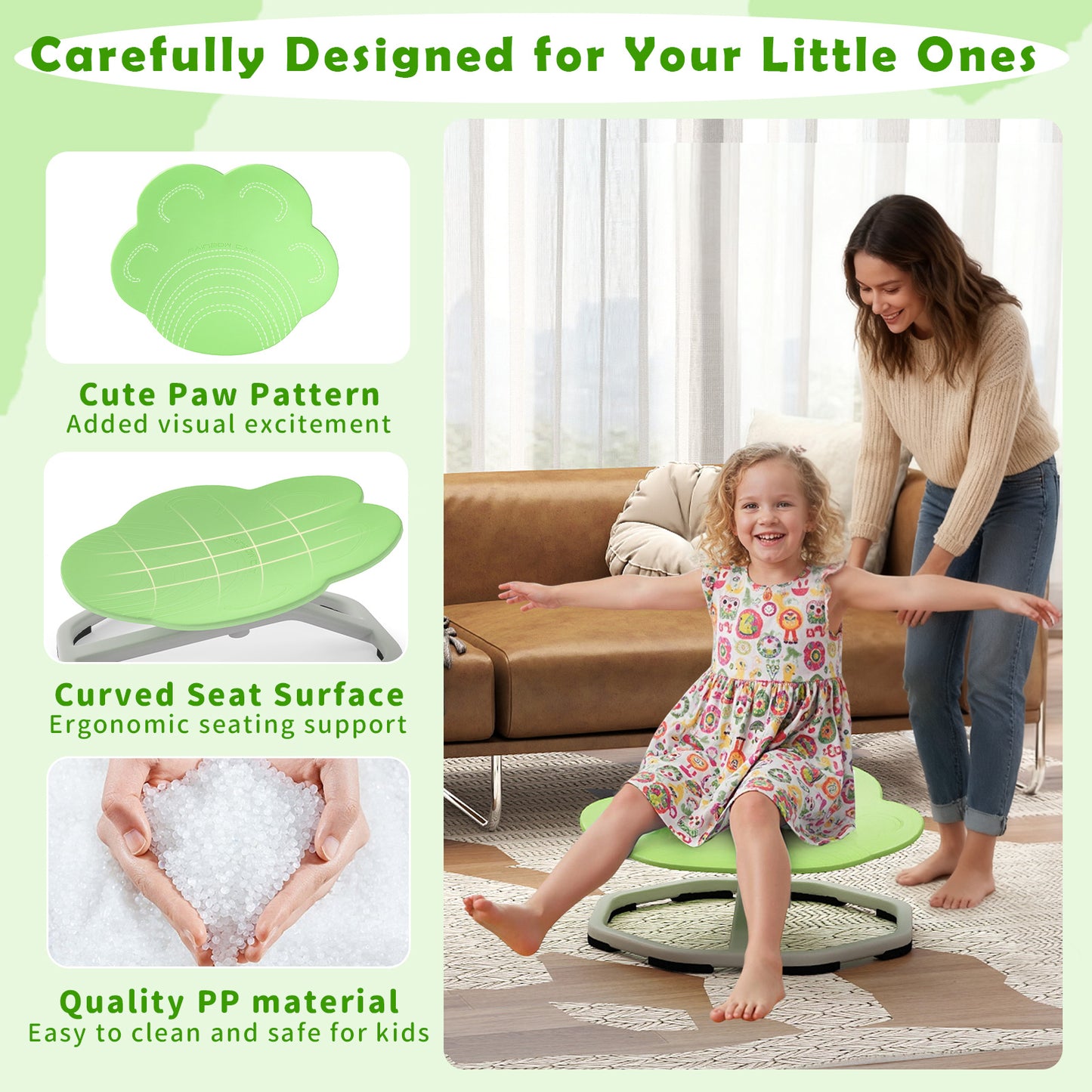 Kids Sensory Swivel Chair 360° Spinning Seat with Metal Base