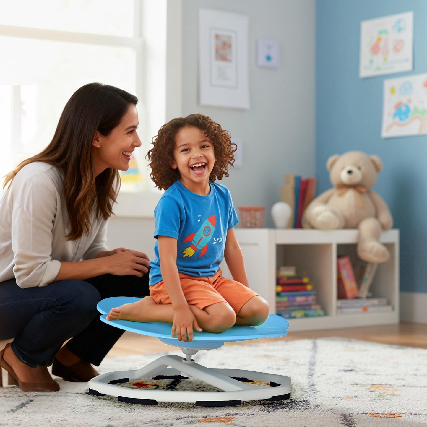Kids Sensory Swivel Chair 360° Spinning Seat with Metal Base