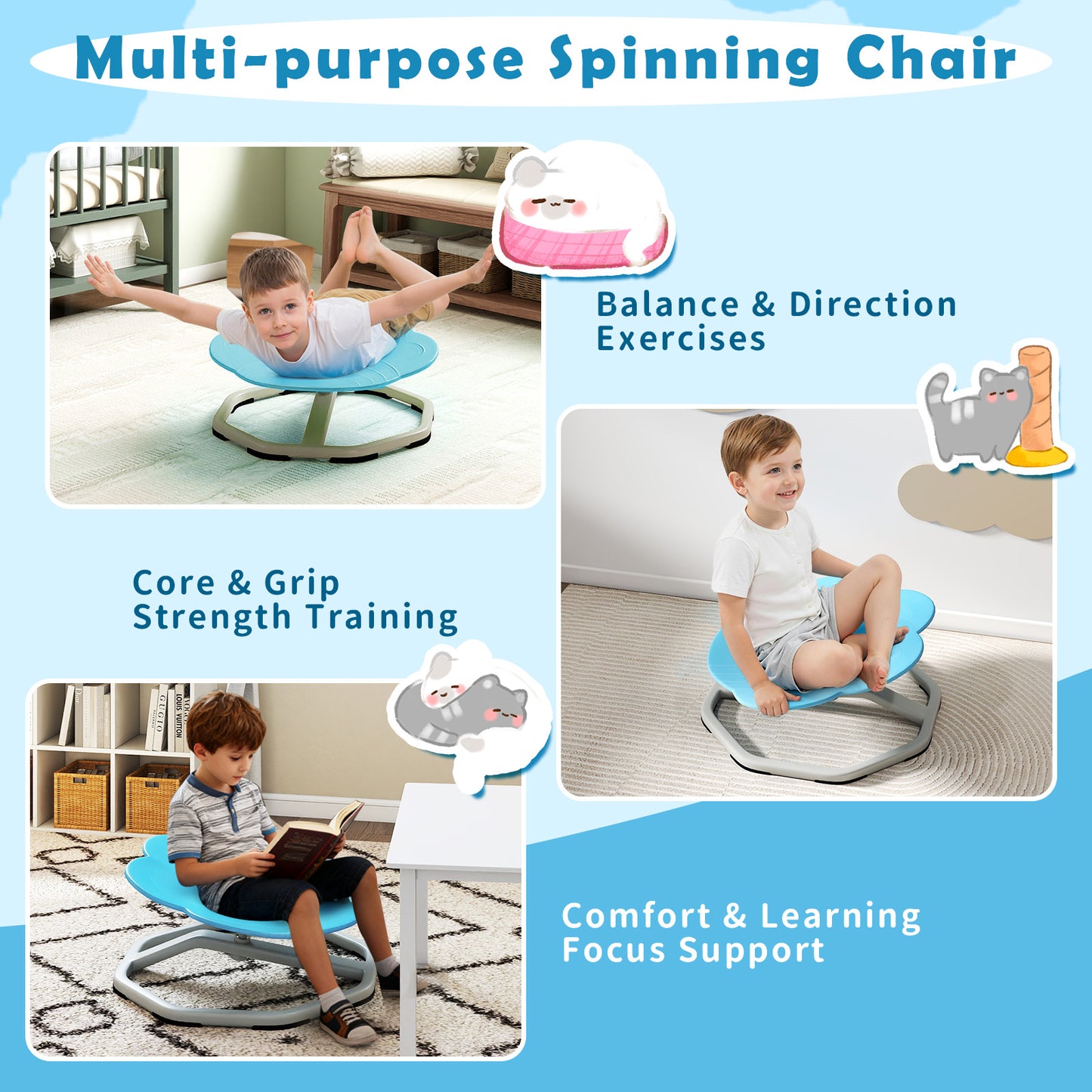 Kids Sensory Swivel Chair 360° Spinning Seat with Metal Base