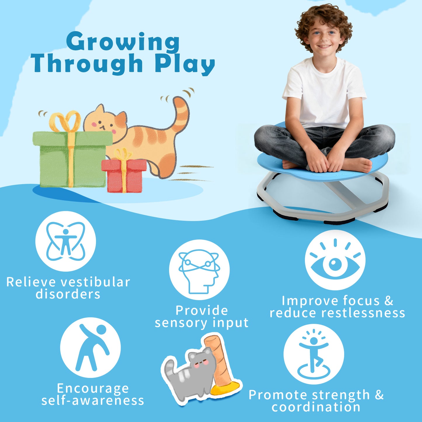 Kids Sensory Swivel Chair 360° Spinning Seat with Metal Base