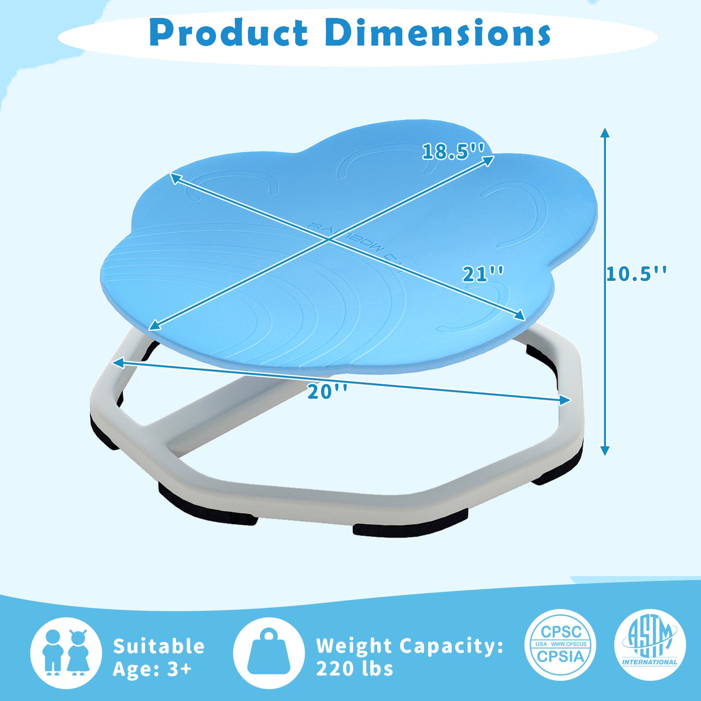 Kids Sensory Swivel Chair 360° Spinning Seat with Metal Base