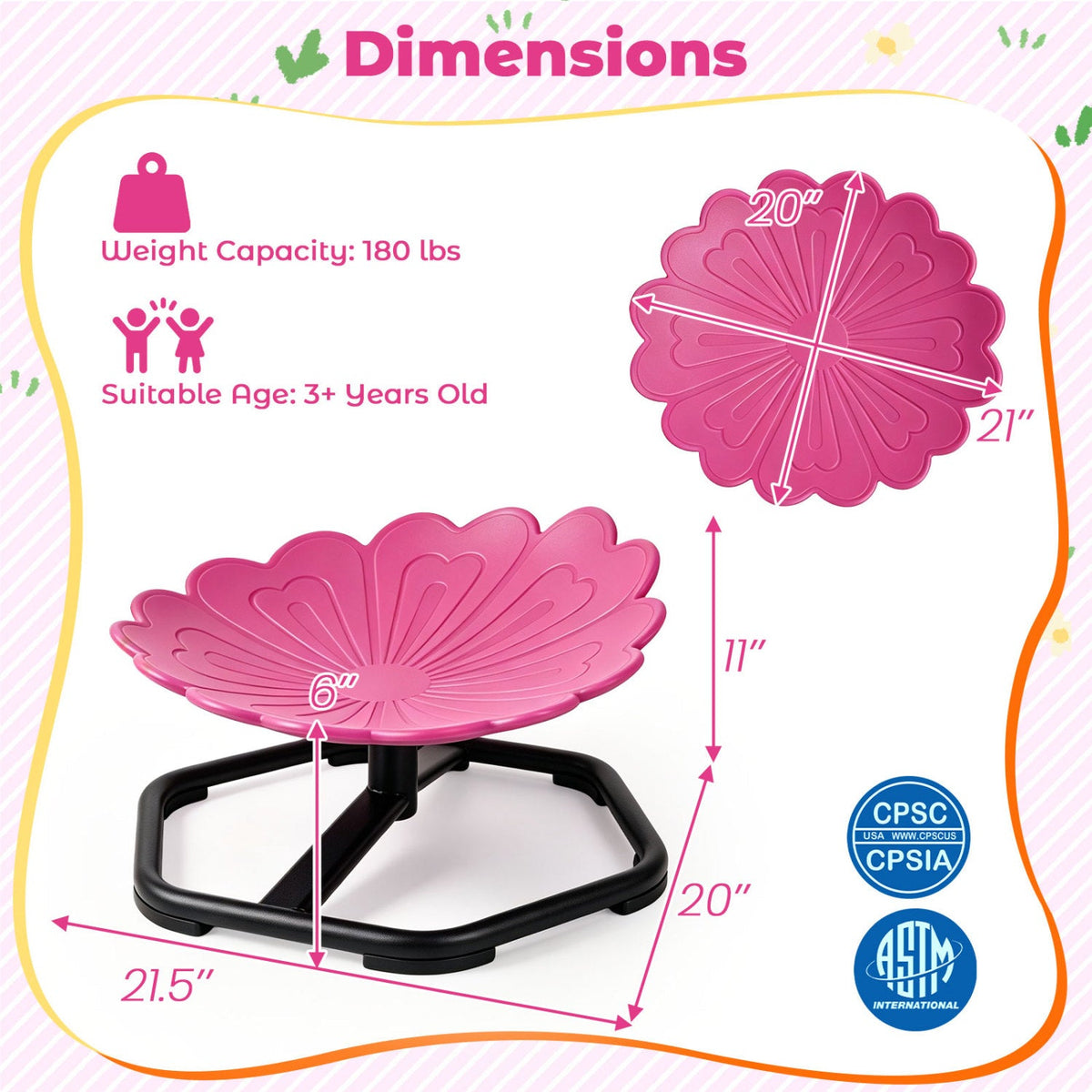Kids Sensory Swivel Chair with Sunflower Shape 360° Spin