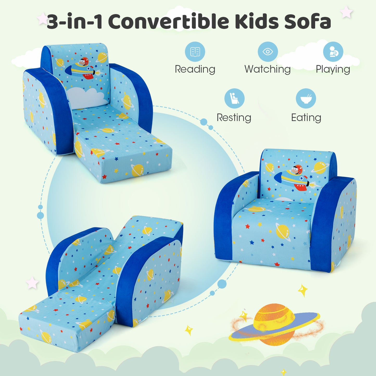 Kids Convertible Flip Sofa 3-in-1 Chair Bed Lounge